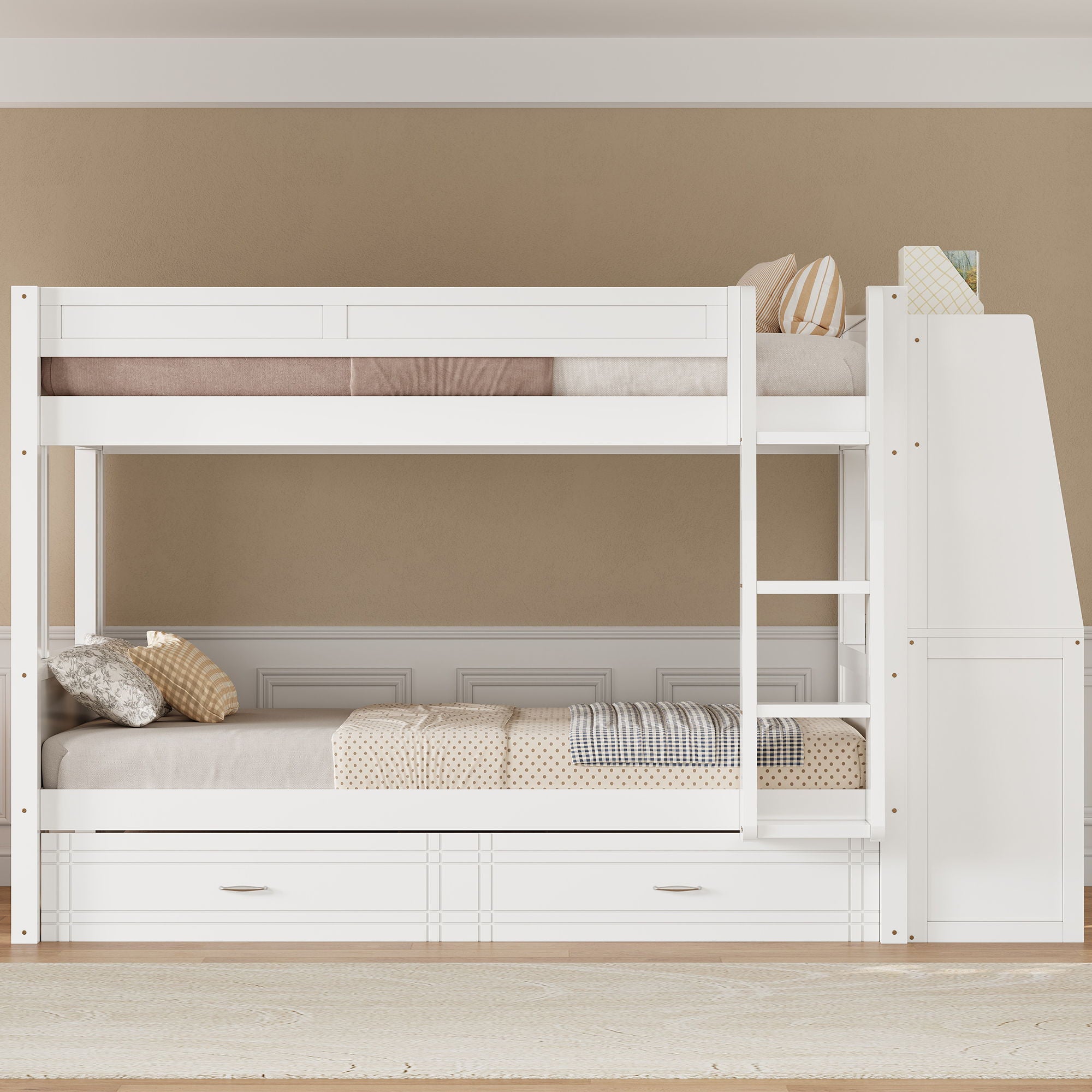Multifunctional Bunk Bed With Desk, Bookshelves