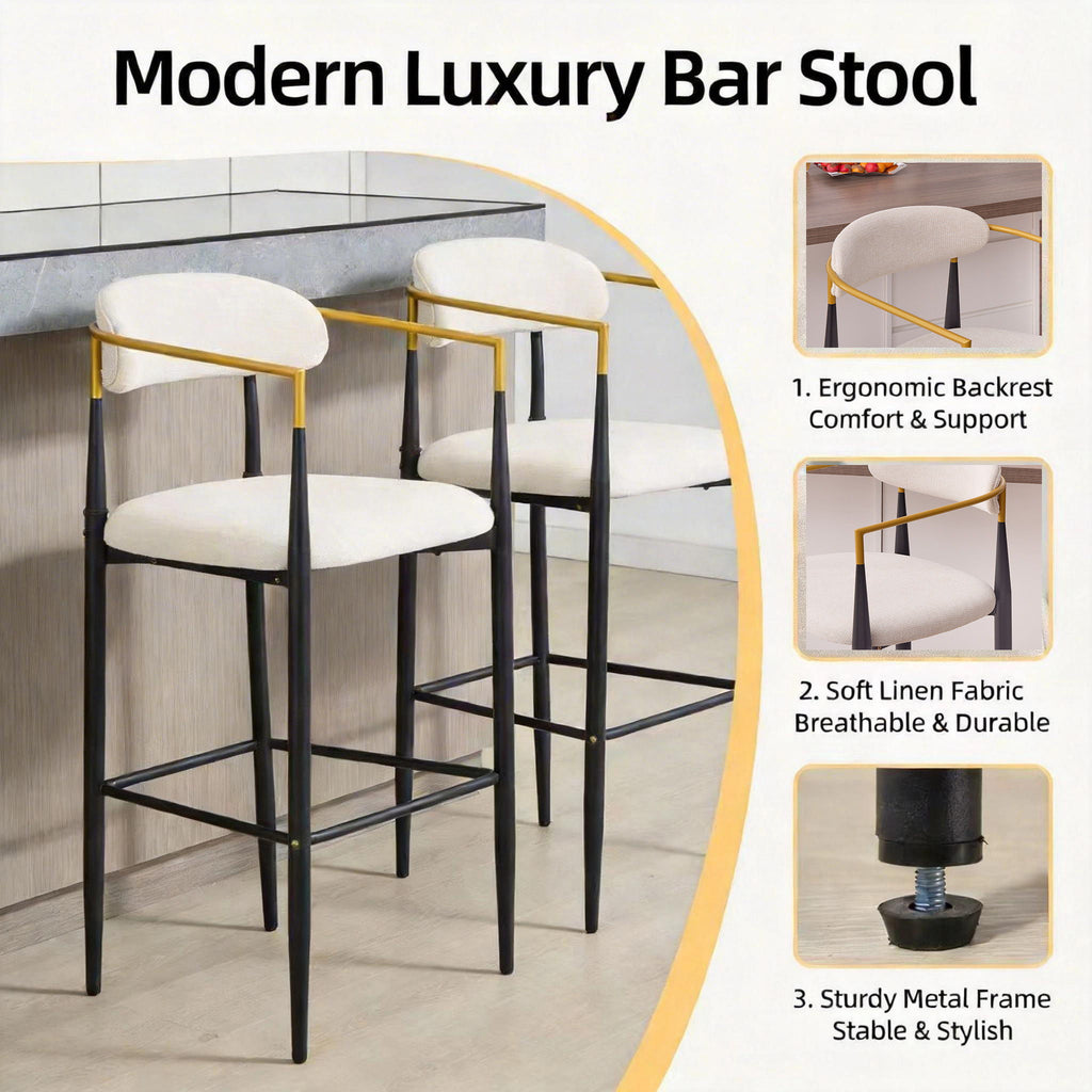 Upholstered Bar Stool With Accented Armrests For Kitchen Island (Set of 2) - Beige