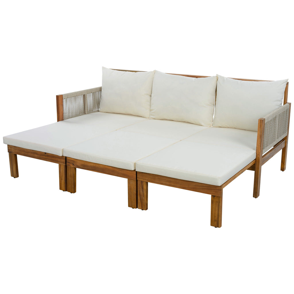 Outdoor Daybed, Patio Sofa Bed, 3 Seat Convertible Sunbed