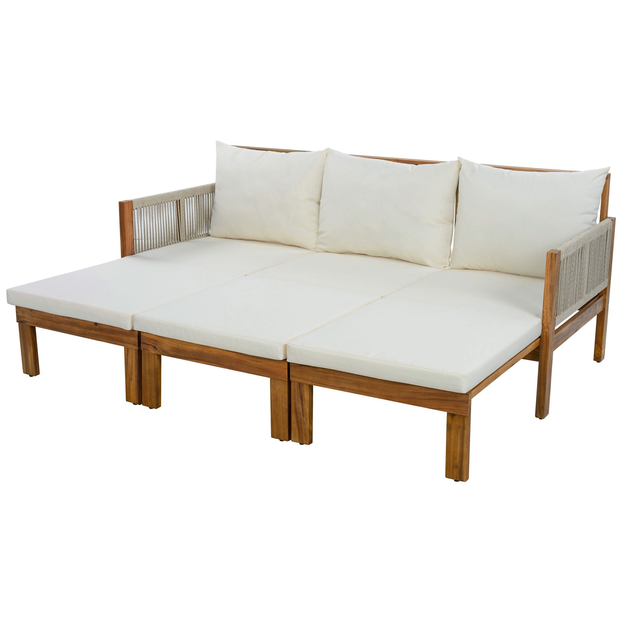 Outdoor Daybed, Patio Sofa Bed, 3 Seat Convertible Sunbed