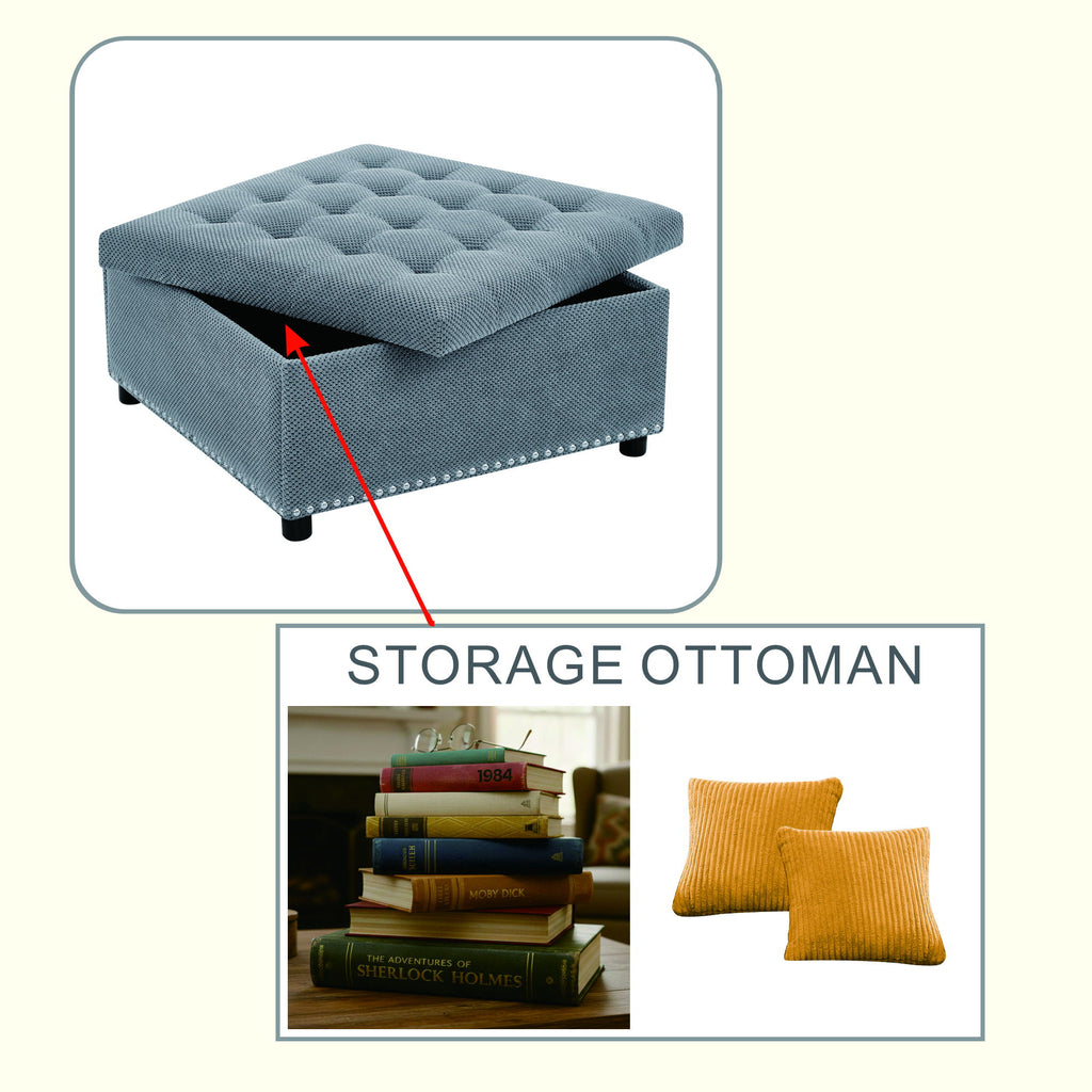 Square Tufted Storage Ottoman With Nailhead Trim