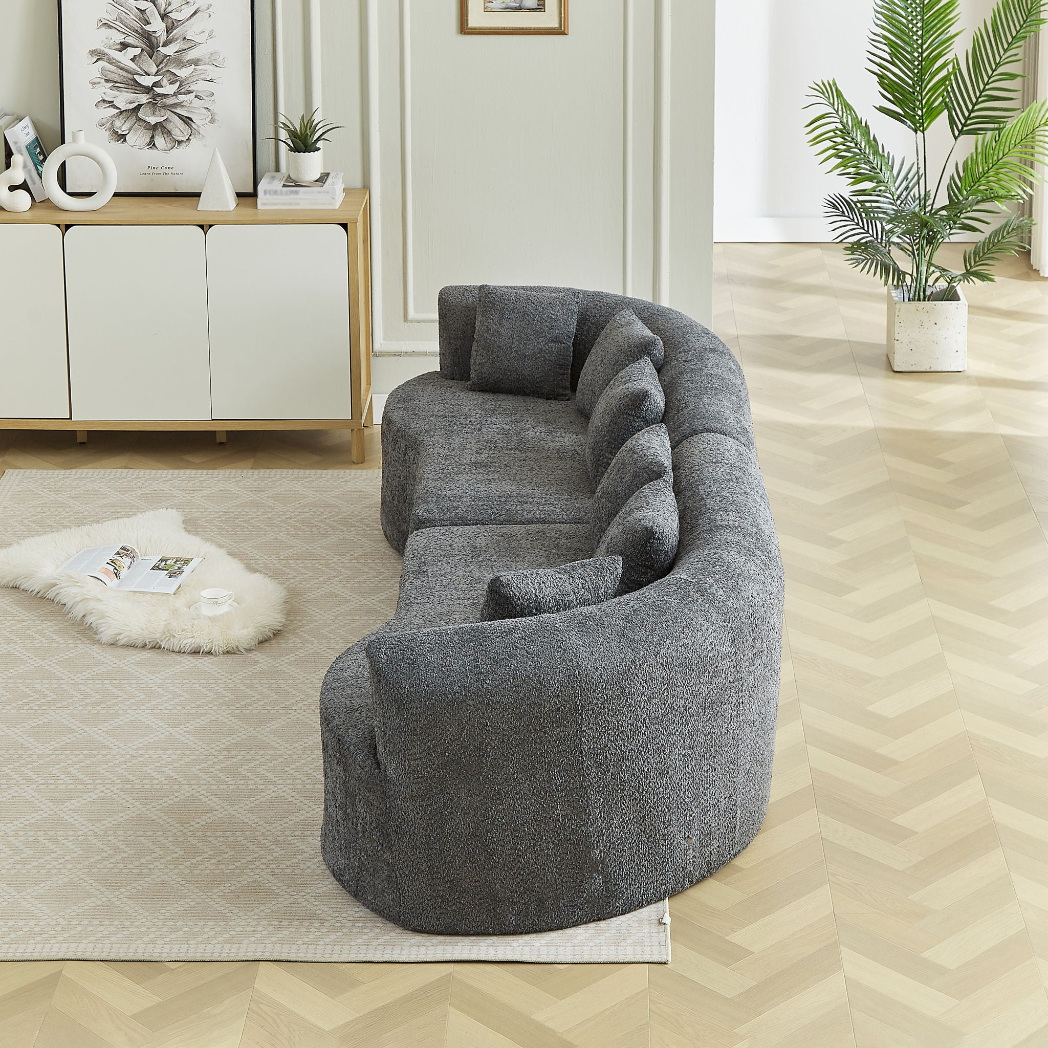 Curved Sectional Sofa With 6 Pillows