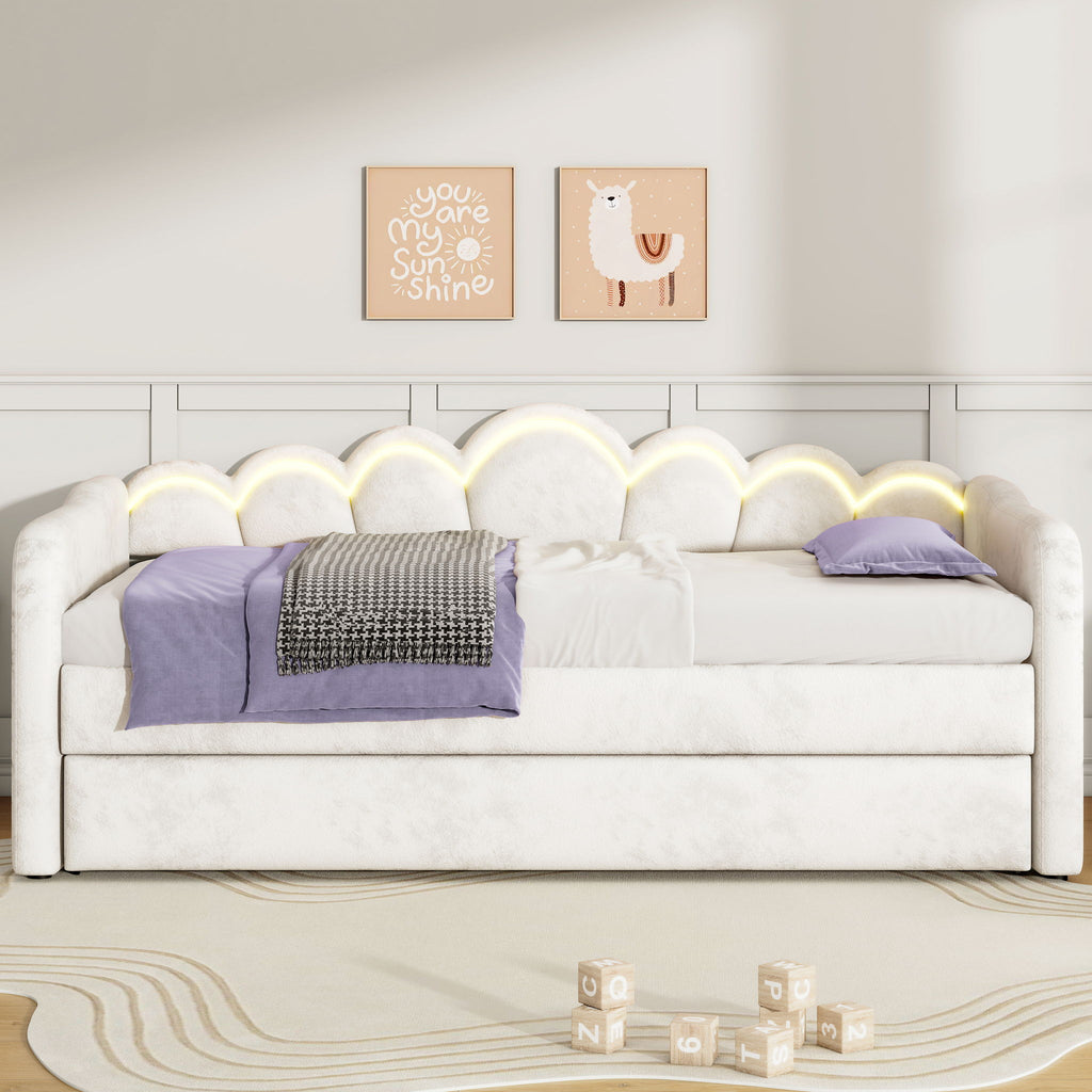 Upholstered Daybed With Adjustable LED Trundle
