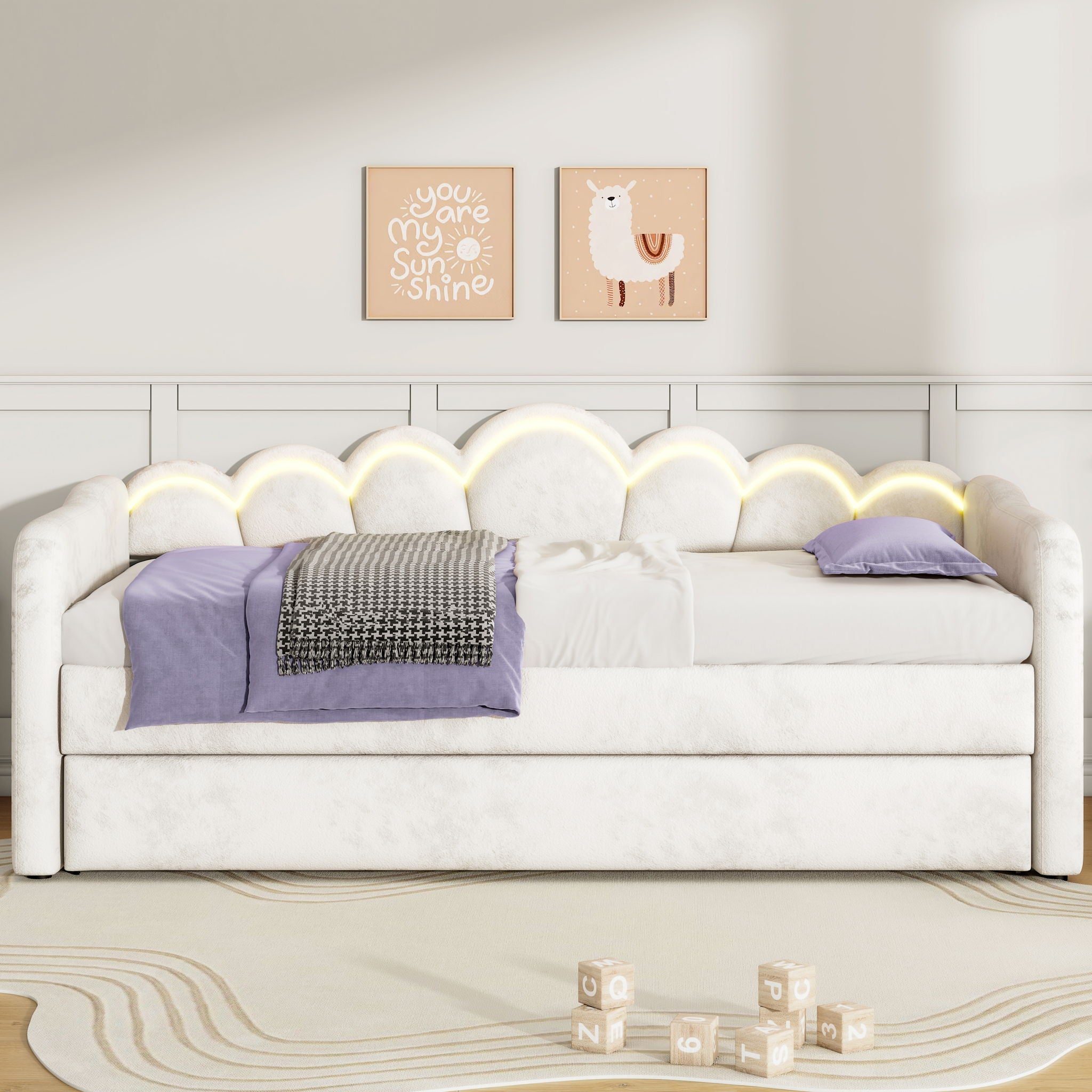 Upholstered Daybed With Adjustable LED Trundle
