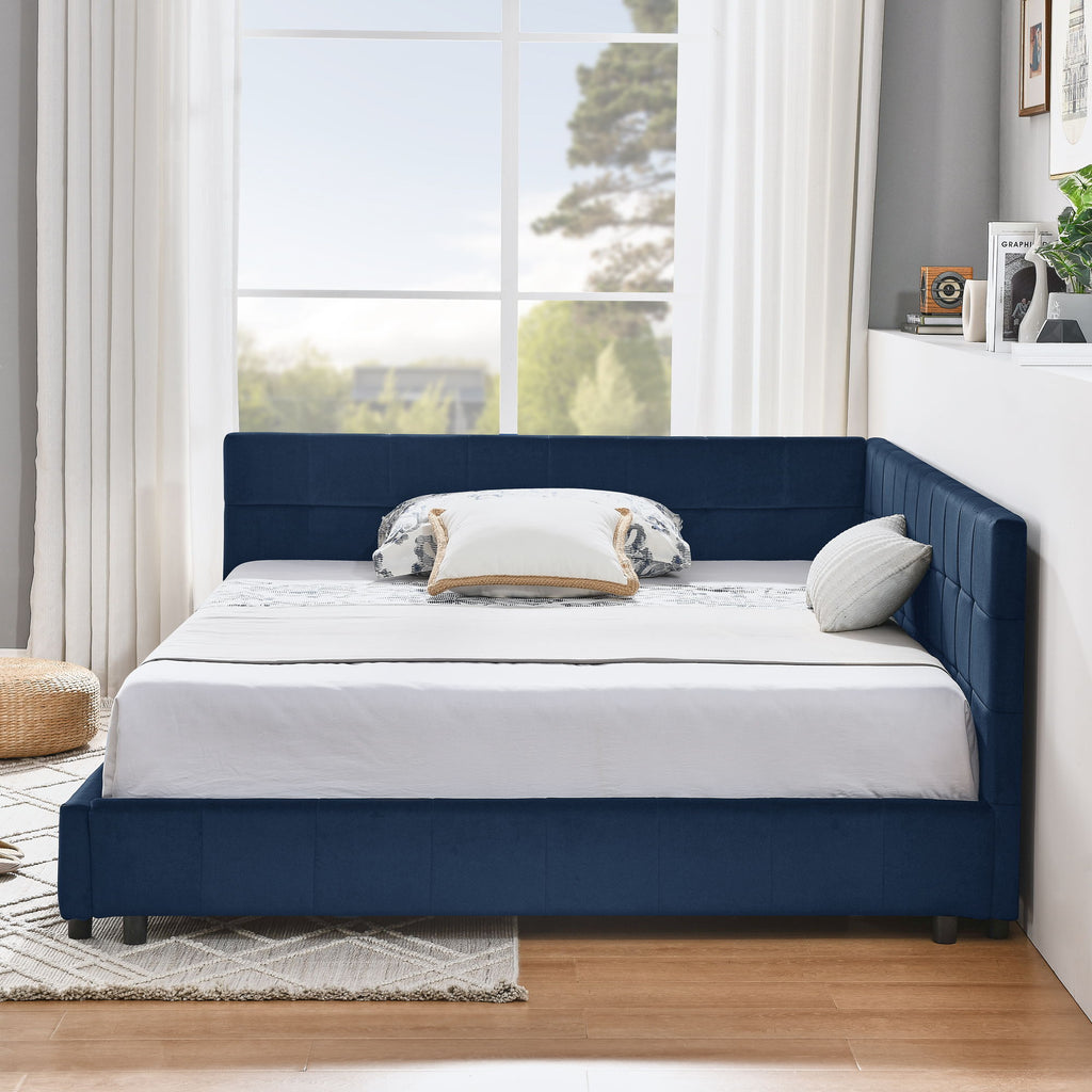 Mid-Century Storage Upholstered Tufted Bed Frame With Backrest And Armrests