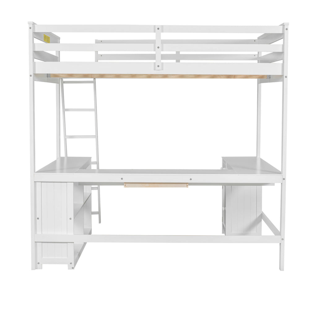 Loft Bed With U Shaped Desk, Drawers, And Storage Shelves