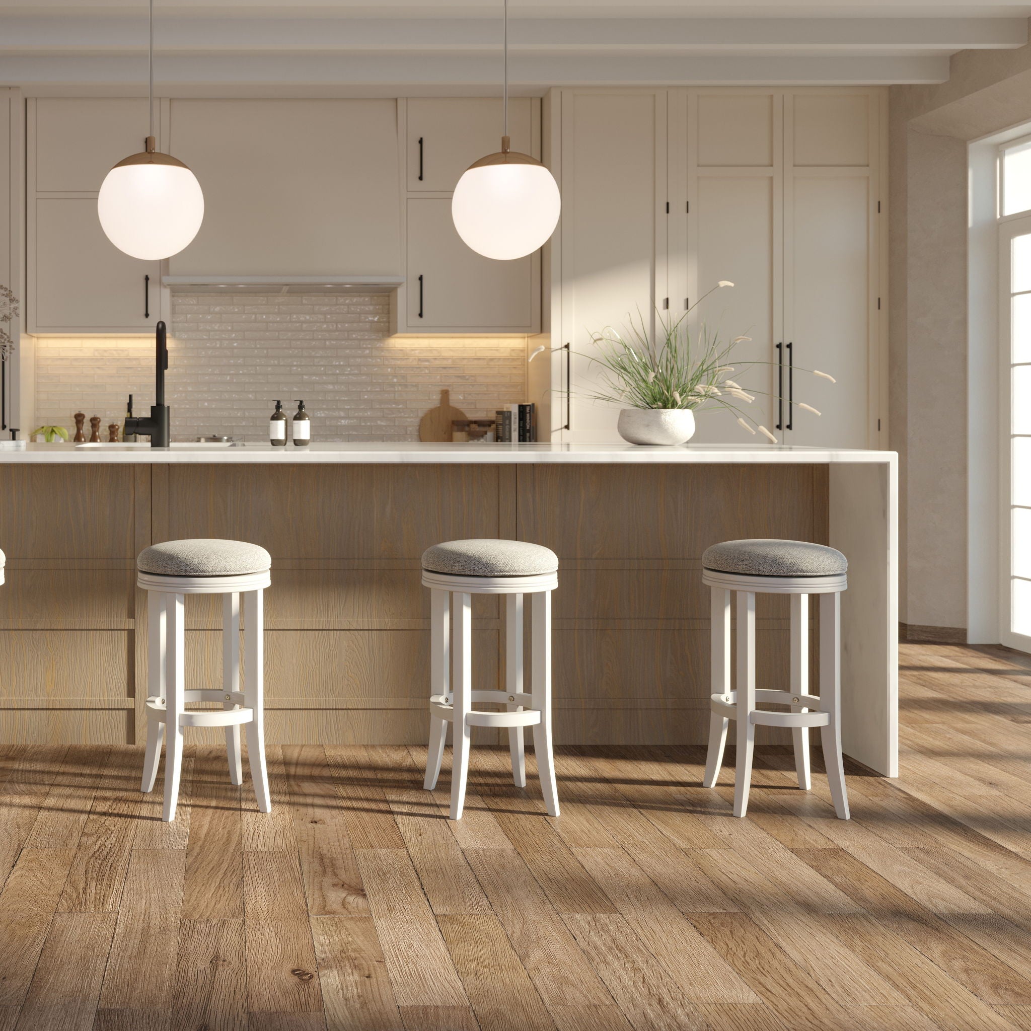 Backless Swivel Stool With Upholstered Seat