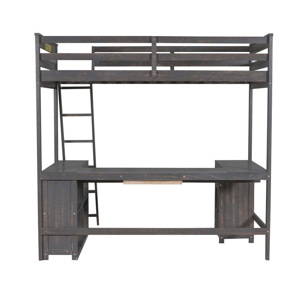 Loft Bed With U-Shaped Desk, Drawers, And Storage Shelves