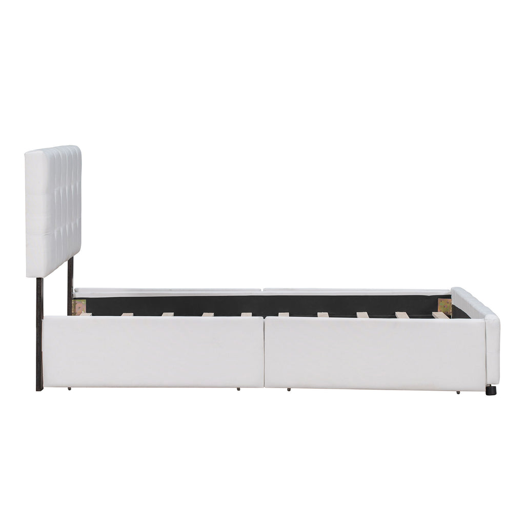 Upholstered Platform Bed With Classic Headboard And Drawers, No Box Spring Needed