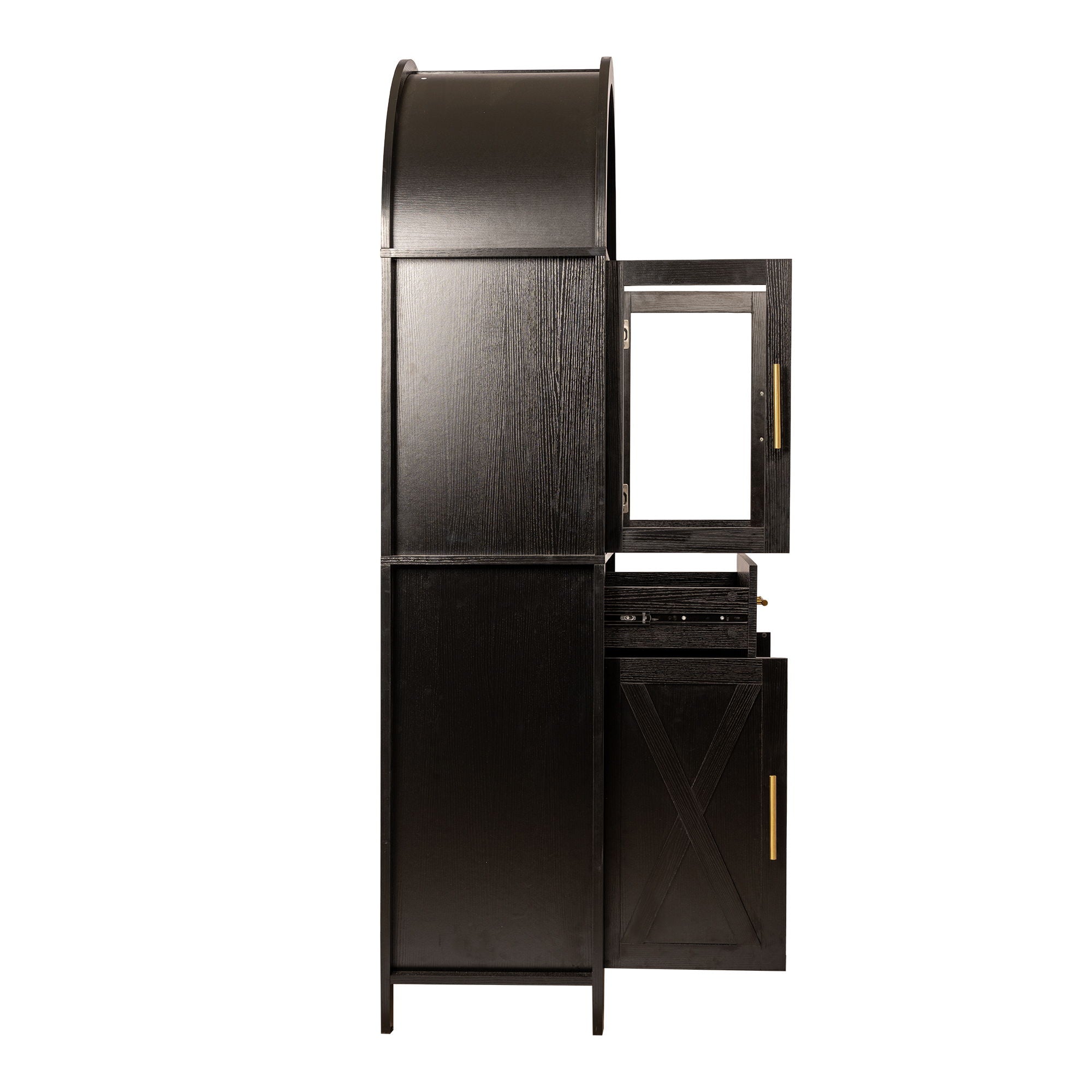 Arched Kitchen Pantry Cabinet With Adjustable Shelves & Barn Door Design