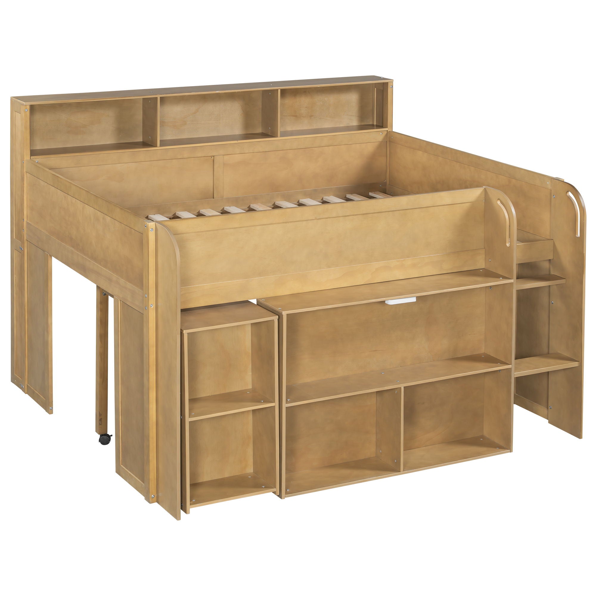 Loft Bed With Built-In Desk, LED Lighting, And Multiple Storage Shelves