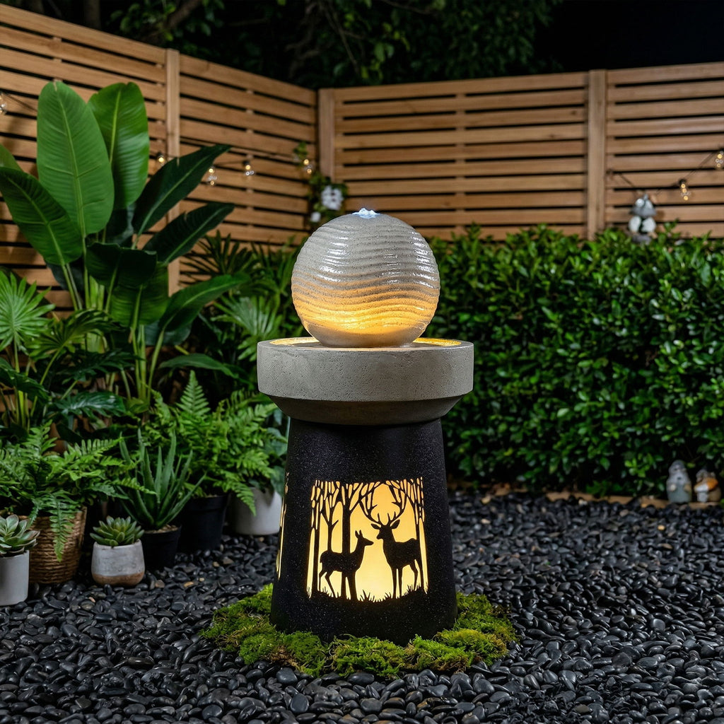 Outdoor Garden Lantern With Warm LED Light Deer Silhouette Decorative Landscape Light For Patio - White / Gray