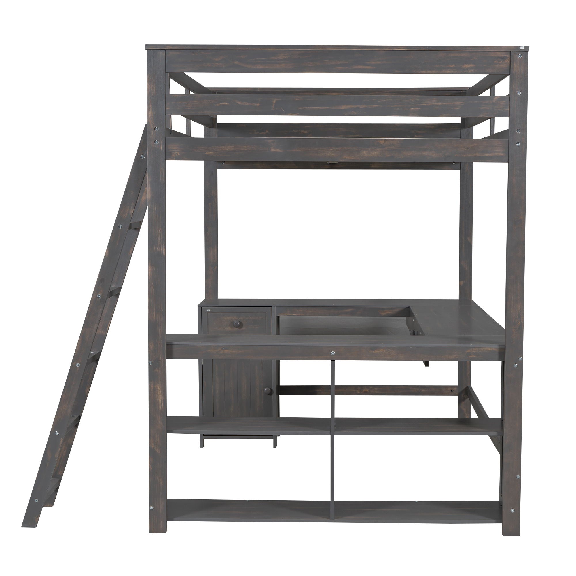 Loft Bed With U Shaped Desk, Drawers, And Storage Shelves