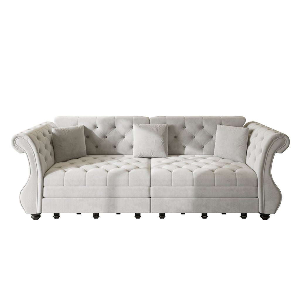 Oversized Chesterfield Pull Out Sofa Bed, Roll Arm Couch With Flower Tufting For Living Room