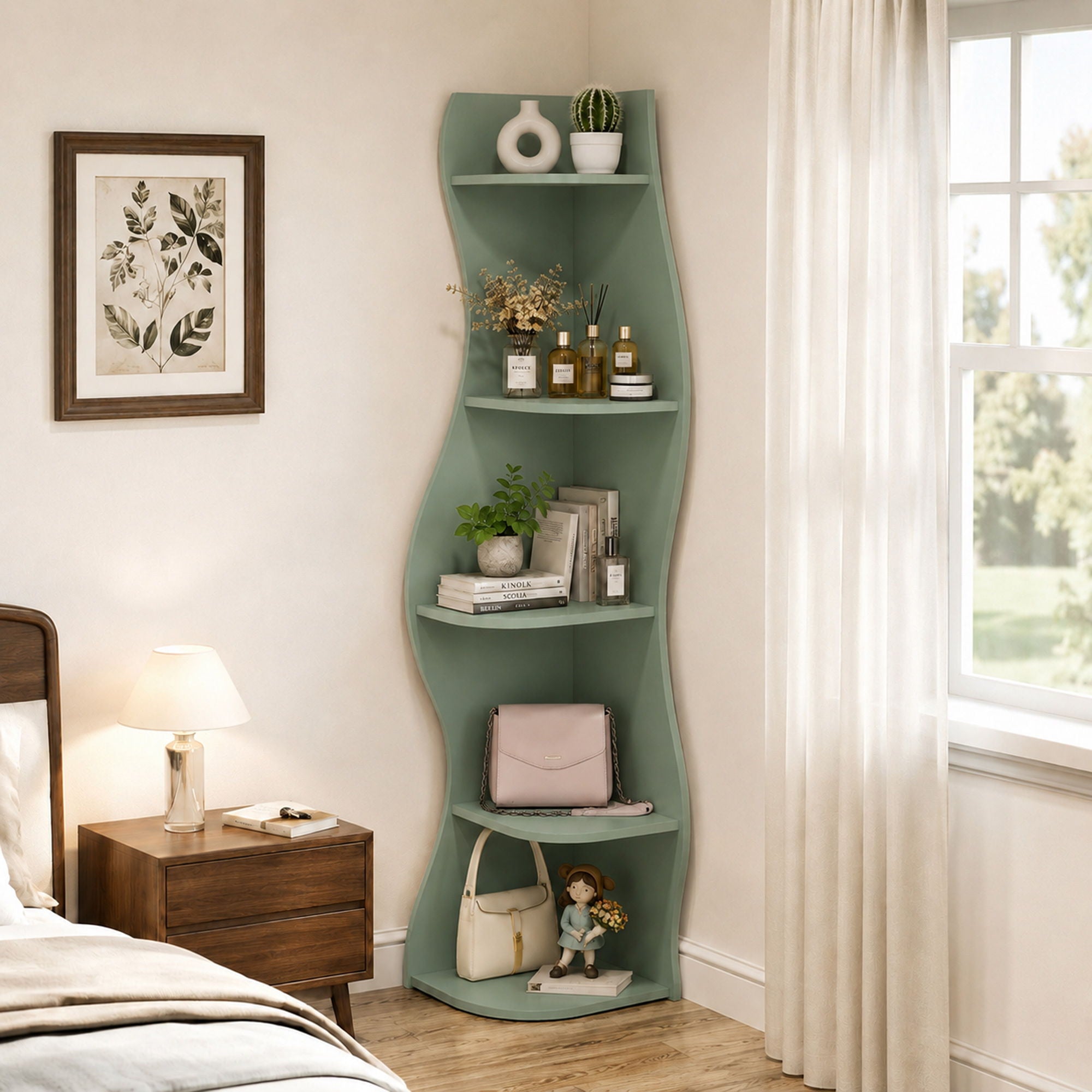 5 Tier S - Shaped Corner Shelf For Living Room