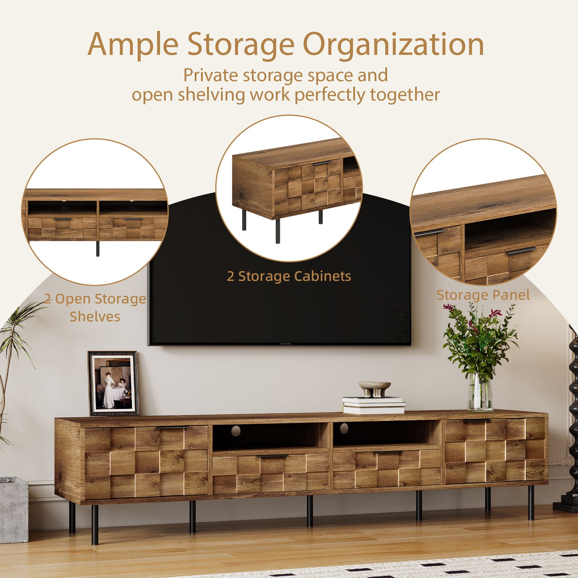 TV Stand With 2 Drawers, Media Console Table, Storage Cabinet With Cable Management