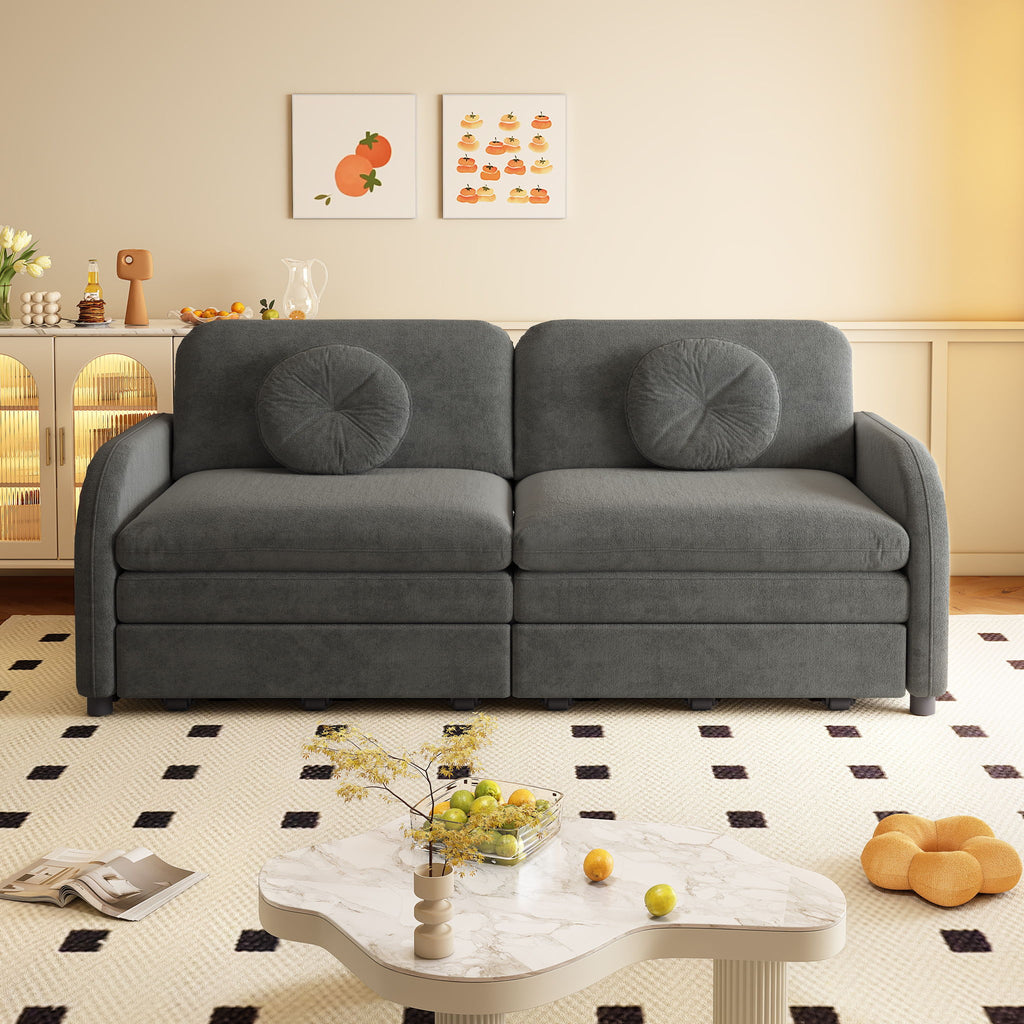 Upholstered Pull Out Couch With Side Pocket & USB Port