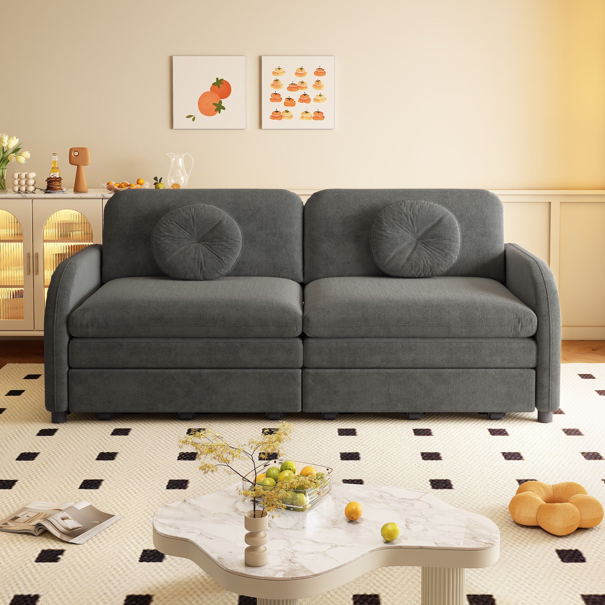 Upholstered Pull Out Couch With Side Pocket & USB Port