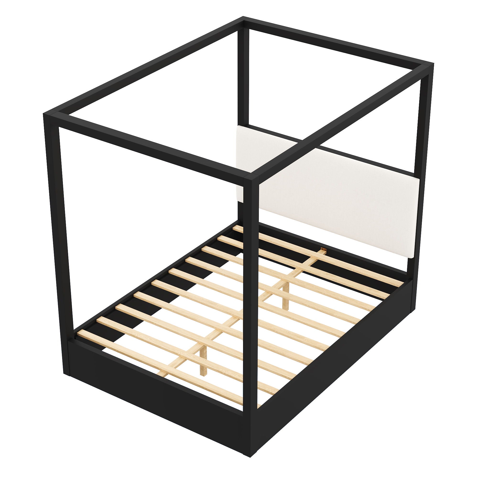 Canopy Platform Bed With Upholstered Headboard