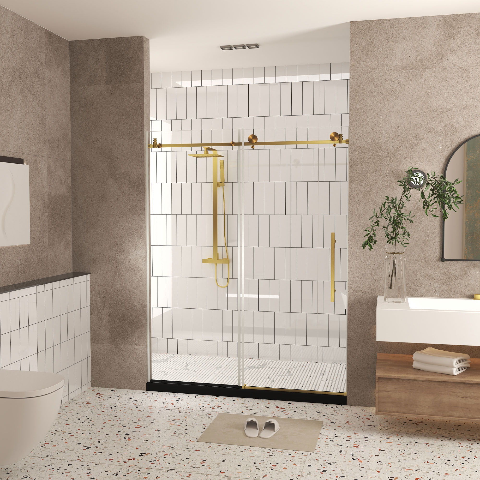 Frameless Shower Door, Smooth Sliding Tracks