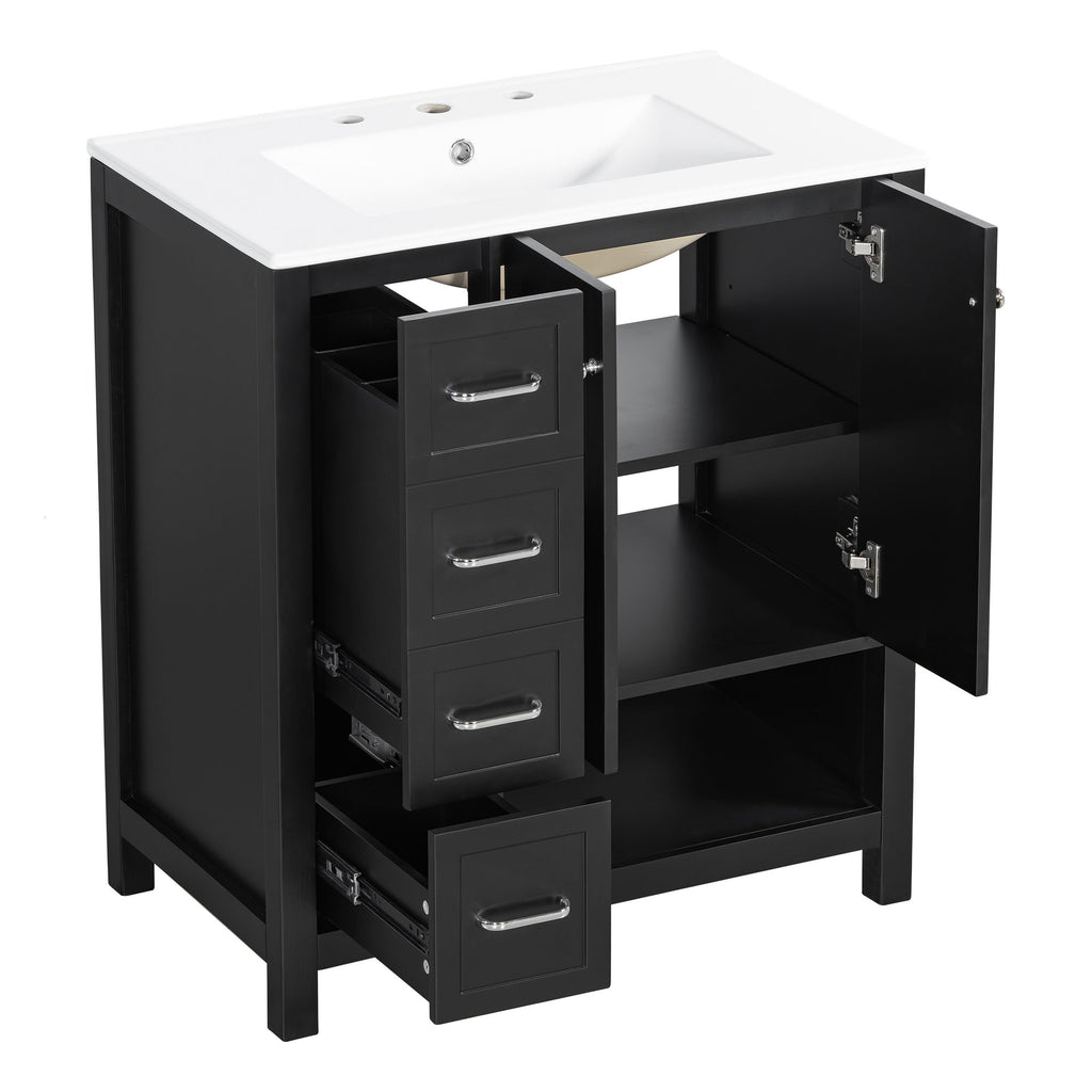 Bathroom Vanity With Sink Top, Bathroom Vanity Cabinet With 2 Doors And 2 Drawers, Open Shelf