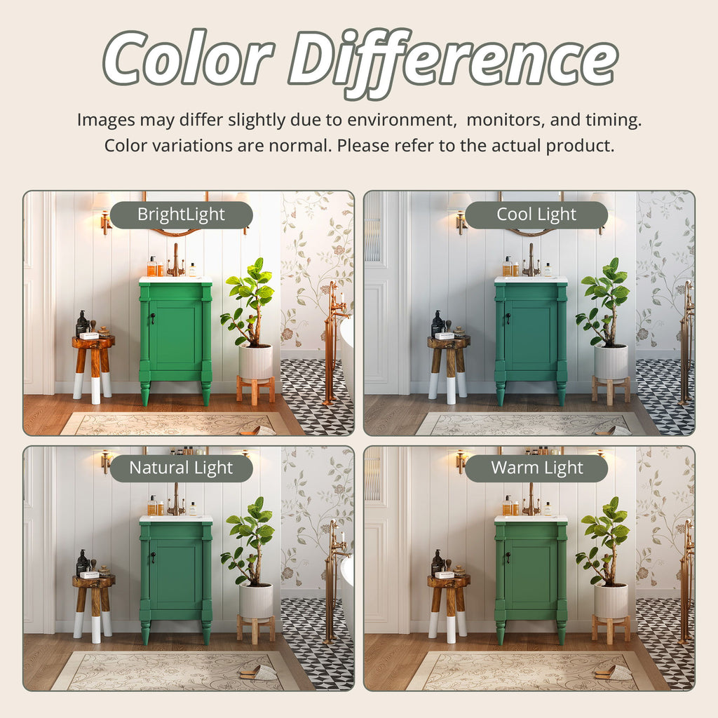 Bathroom Vanity With Sink, Compact Storage Cabinet With Door, Adjustable Shelf, Rectangular Style - Green