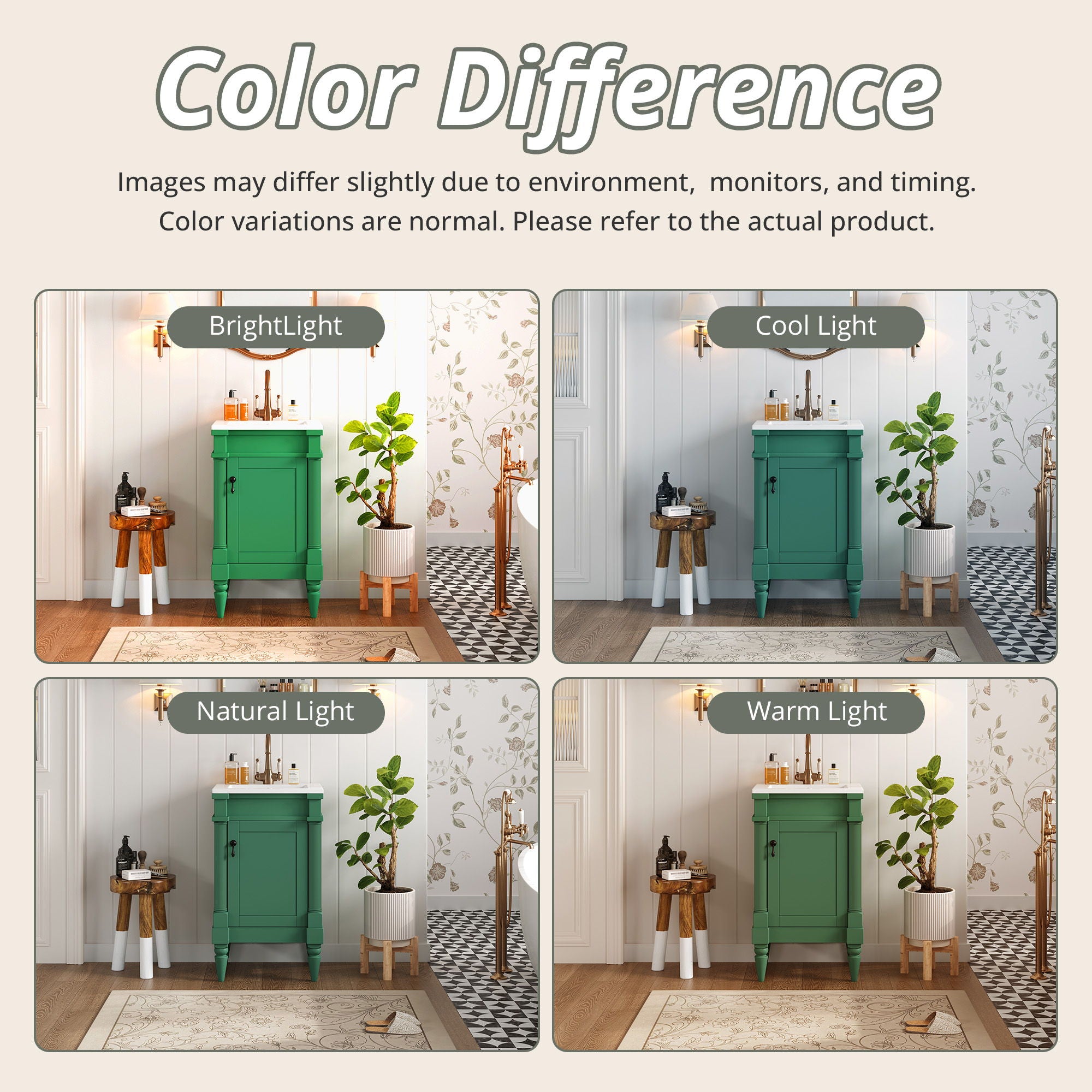 Bathroom Vanity With Sink, Compact Storage Cabinet With Door, Adjustable Shelf, Rectangular Style - Green