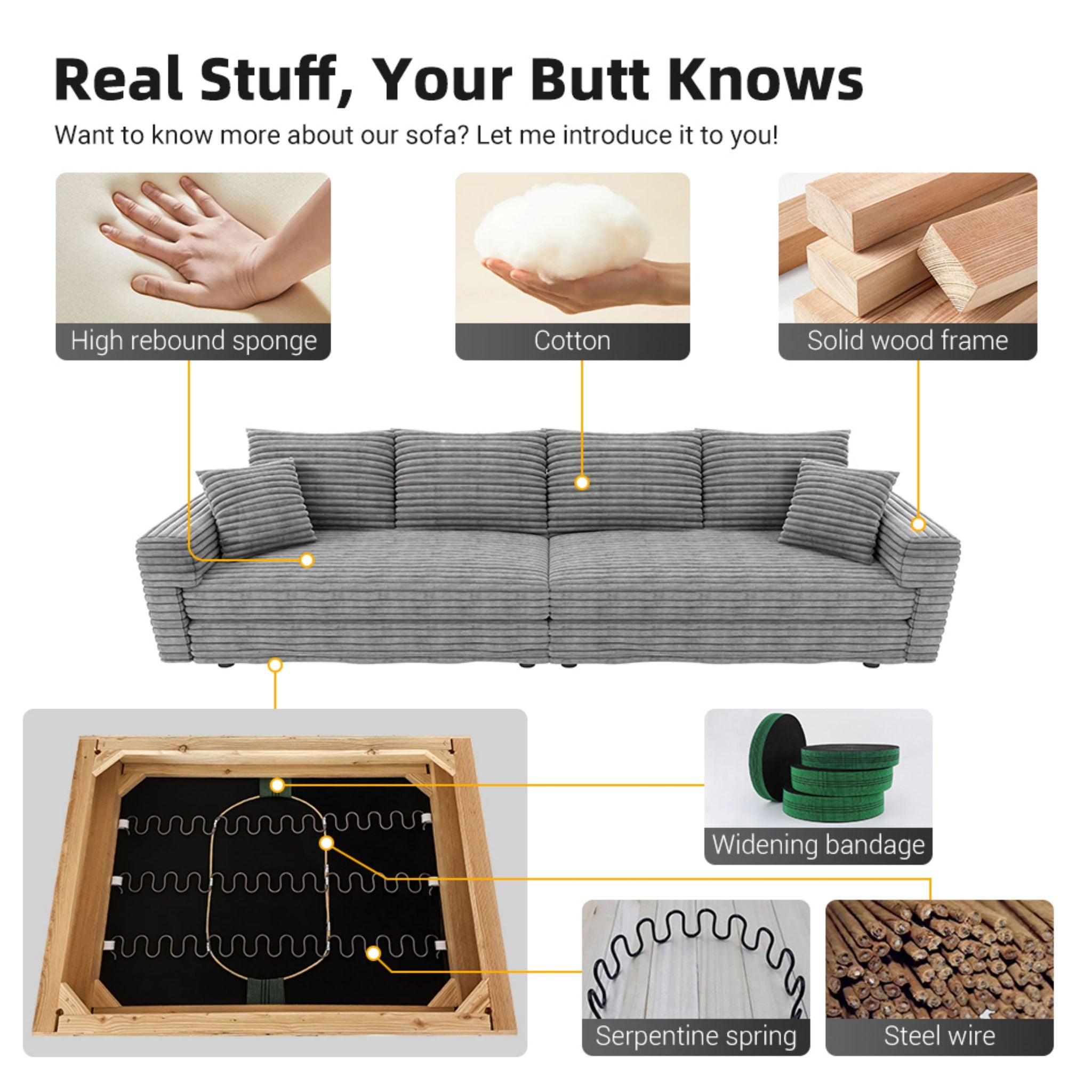 4 Seat Sofa, Modern Comfy Upholstered Sofa Cloud Couch, Deep Seat Couches With Soft Pillows