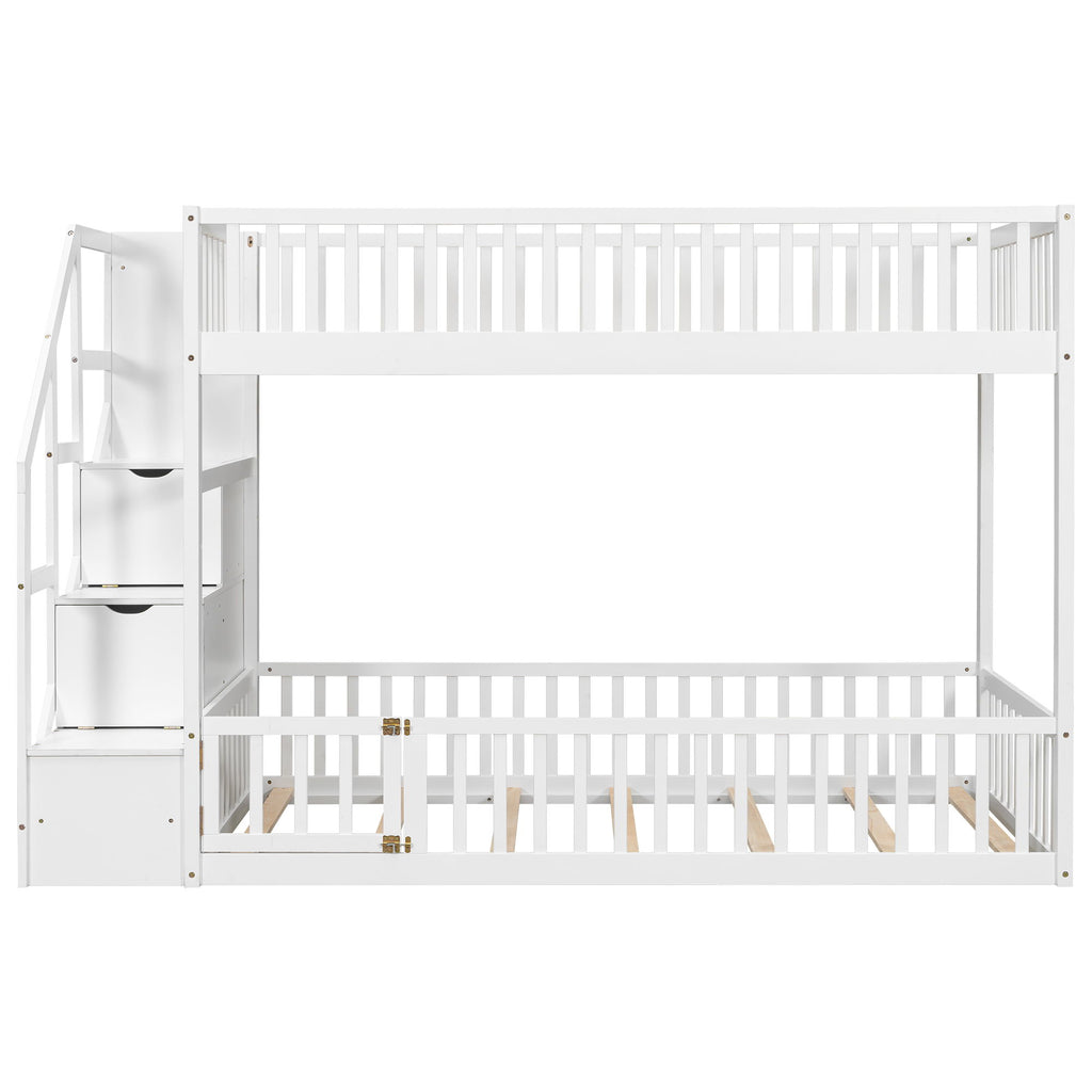 Floor Bunk Bed With Ladder And Storage