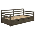 Twin Long 2 Drawer Daybed With Extendable Trundle, Storage Drawers, Fits Standard Mattress - Gray