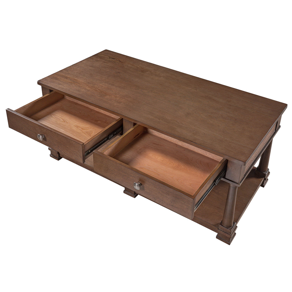 Coffee Table With 2 Storage Drawers & Lower Open Shelf