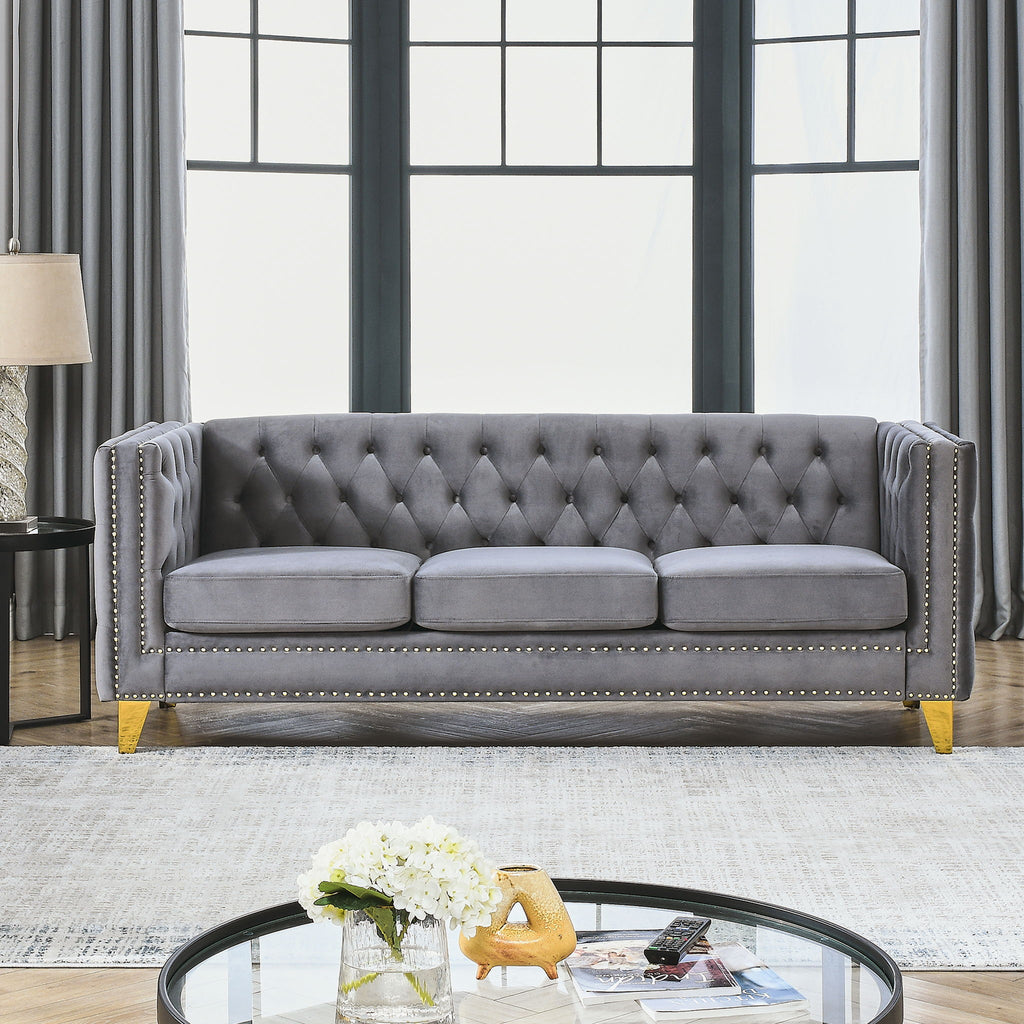 Modern Sofa With Button Tufting, Upholstered Couch For Living Room