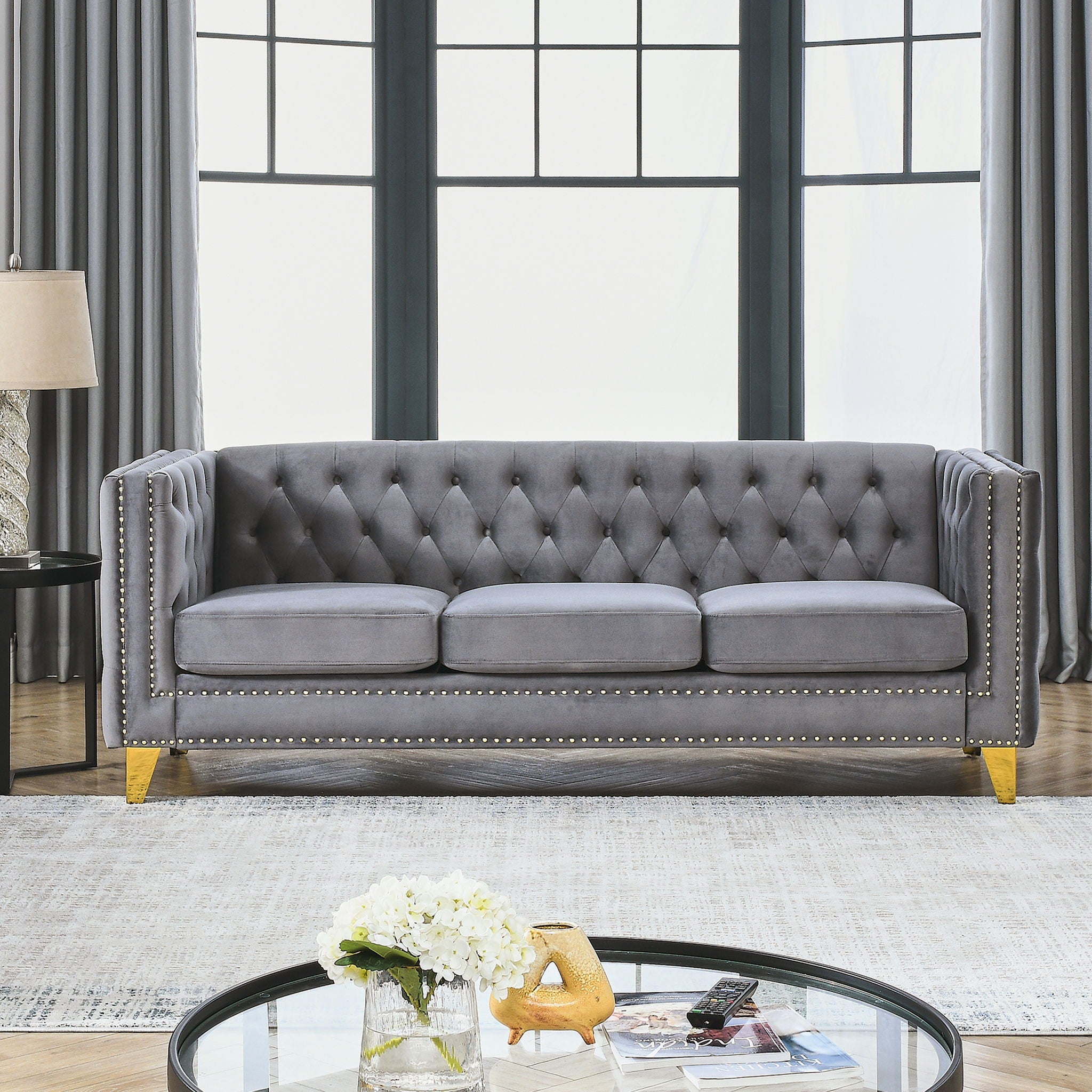 Modern Sofa With Button Tufting, Upholstered Couch For Living Room