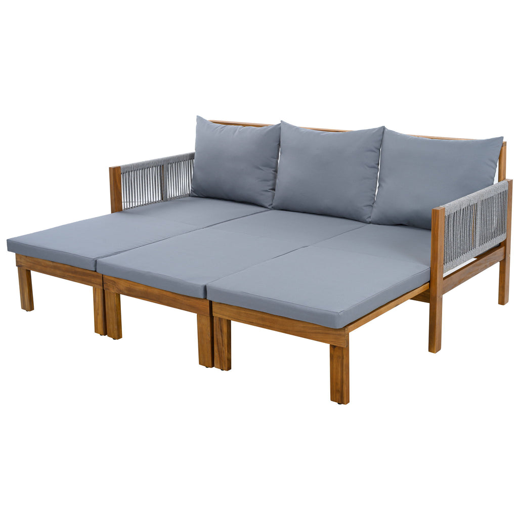 Outdoor Daybed, Patio Sofa Bed, 3 Seat Convertible Sunbed