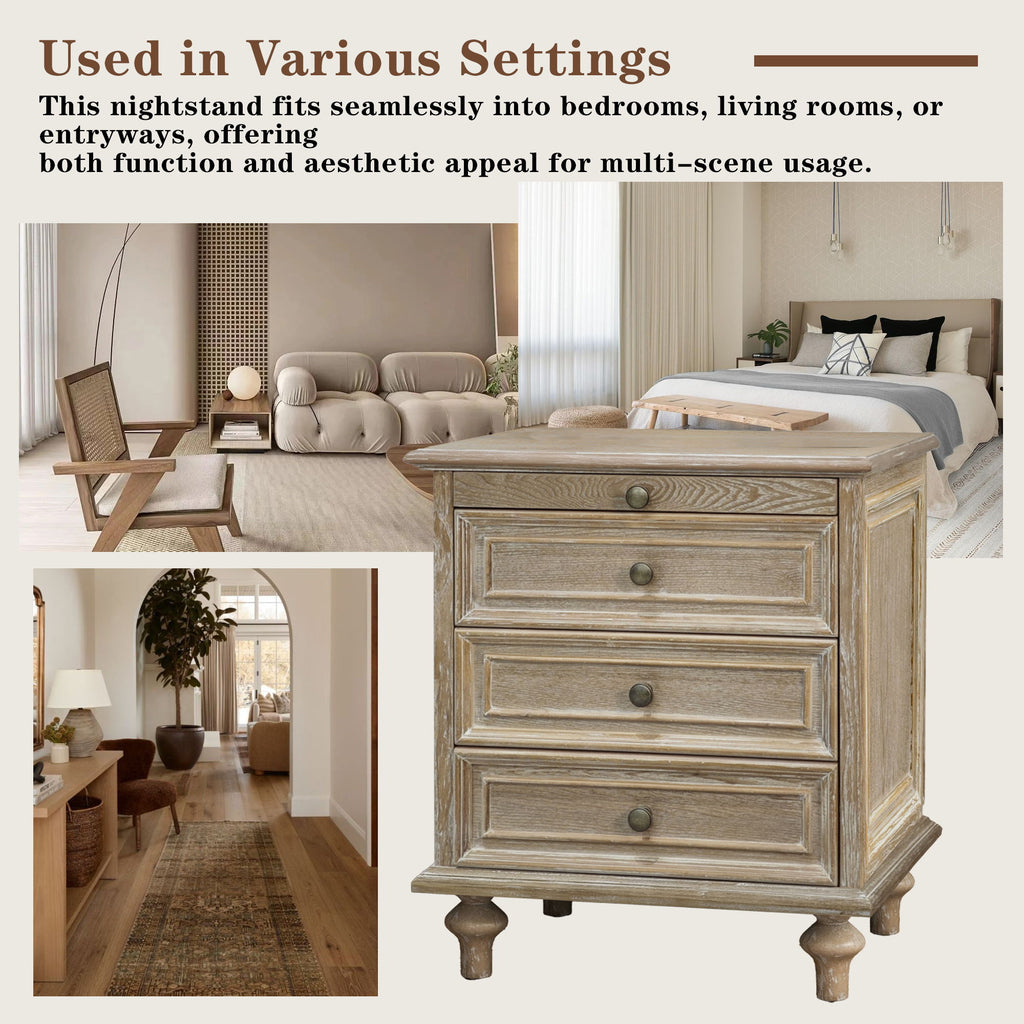 Farmhouse Nightstand With 4 Drawers