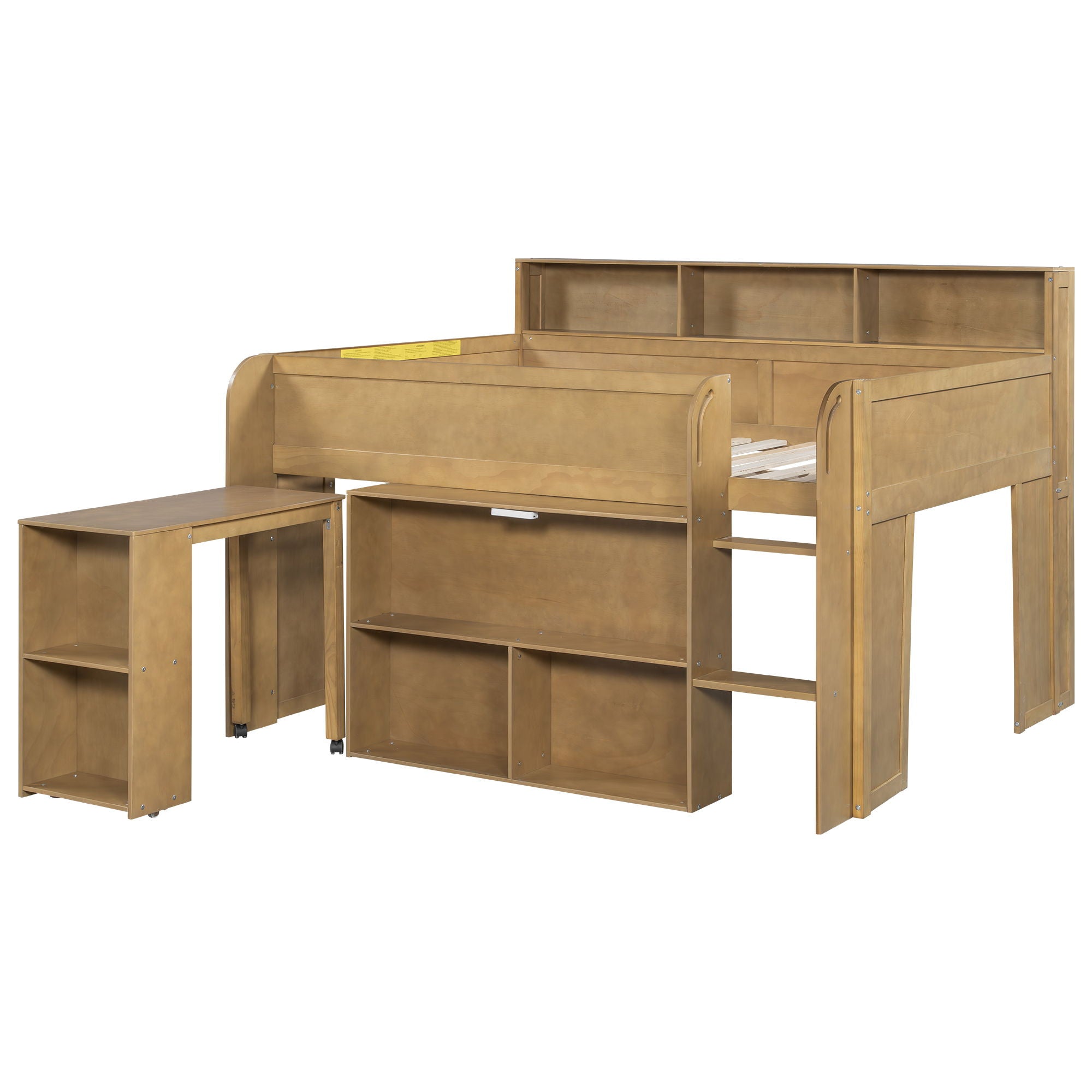 Loft Bed With Built-In Desk, LED Lighting, And Multiple Storage Shelves