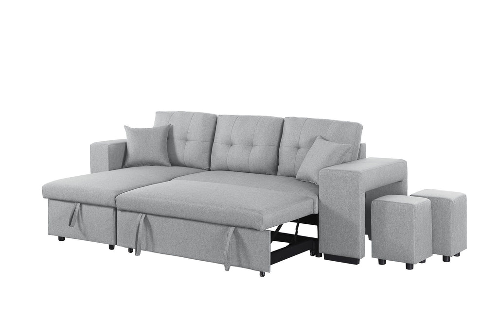 Daniel - Upholstered Reversible Sectional With Pull Out Loveseat - Light Gray
