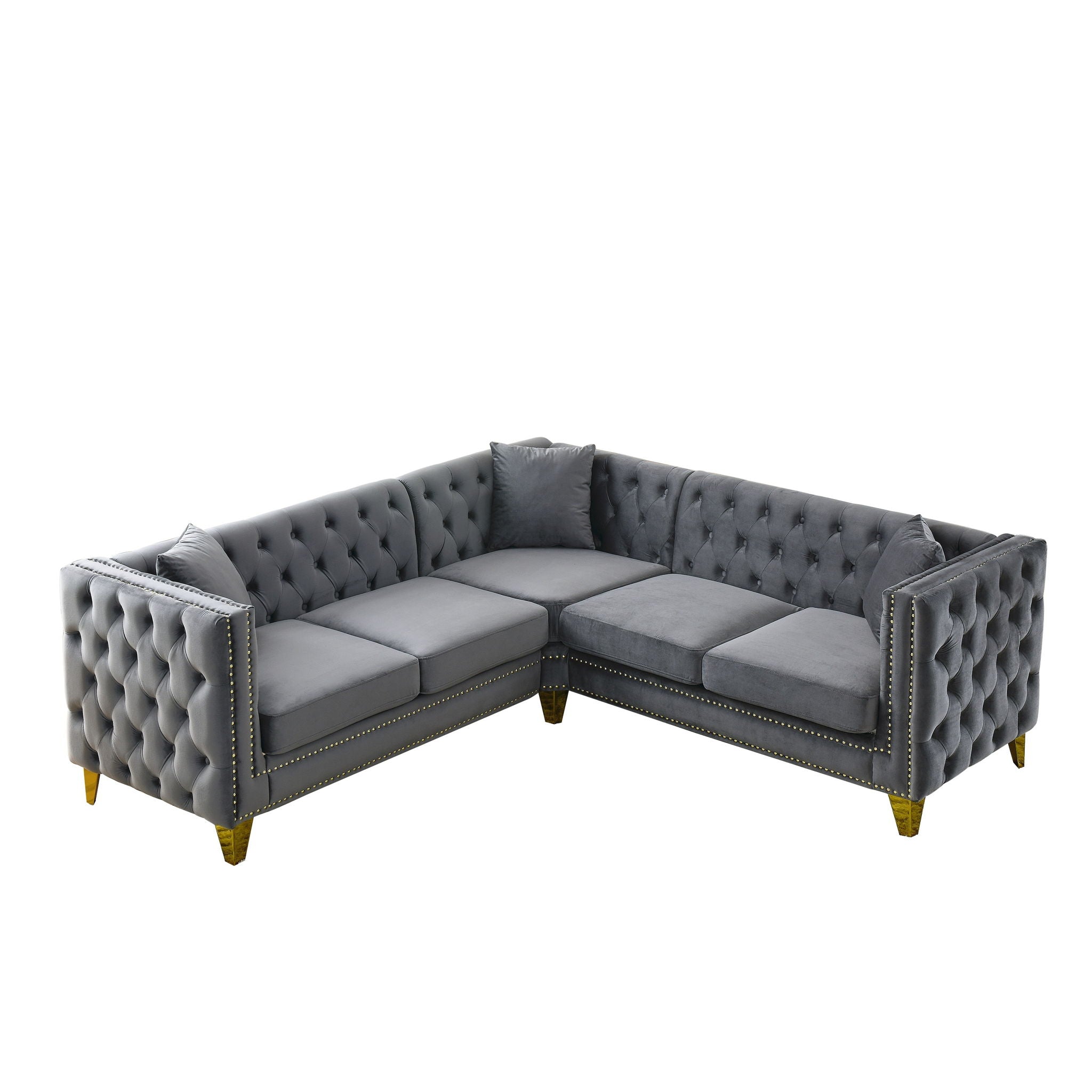 L-Shaped Corner Sofa, 5 Seater Sectional With Tufted Design