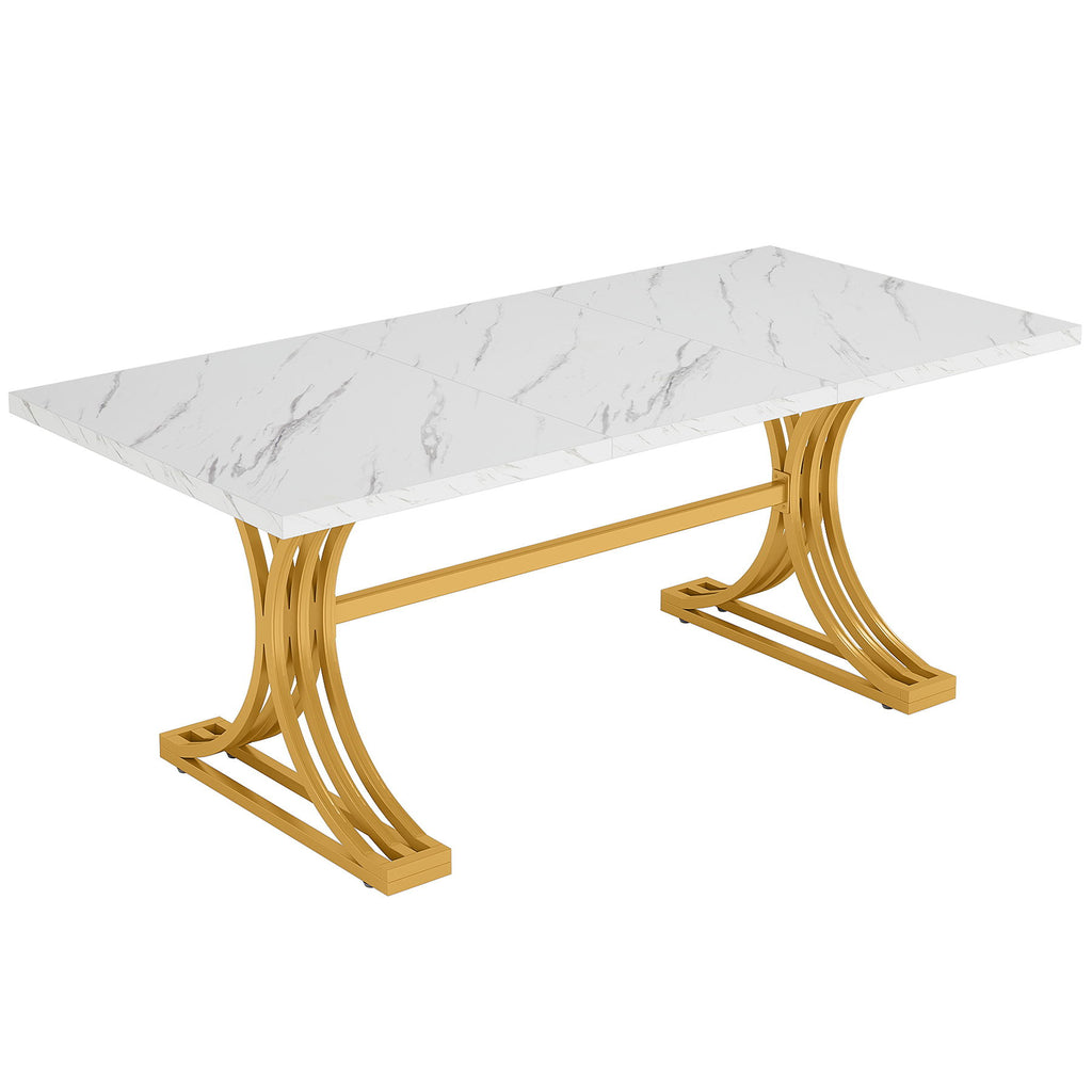 Executive Desk With X-Legs, Sturdy Office Workstation For Home Office - White / Gold