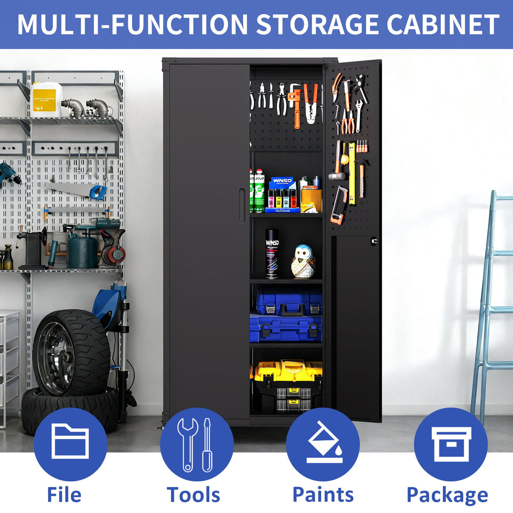 Garage Storage Cabinet With Wheels Heavy-Duty Tool Storage - Black