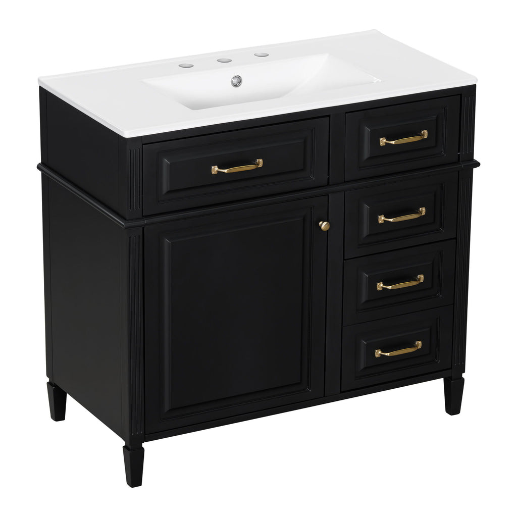 Modern Bathroom Vanity With Sink Top, Flip Drawer Design
