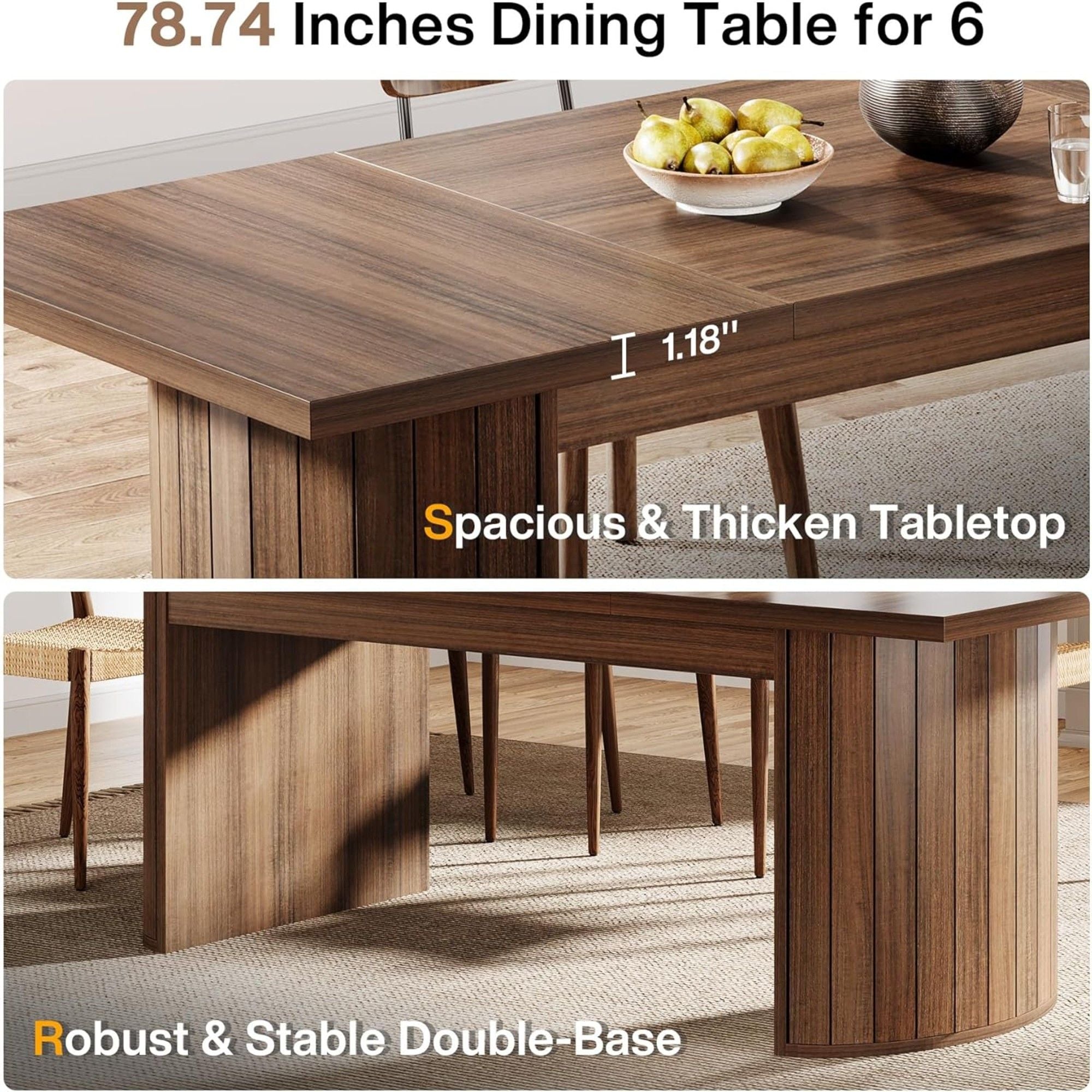 Extra Long Dining Table With Dual Base - Walnut