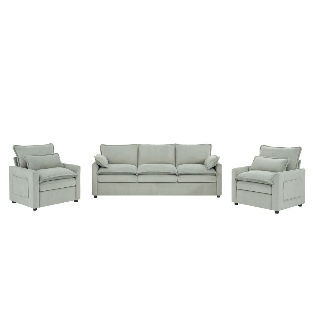 Modern Sofa Set With Double Layer Cushion And Side Storage Pockets