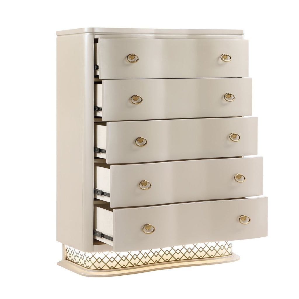 Flora - 5 Drawer Chest With Vertical Storage, LED Lighting - Champagne