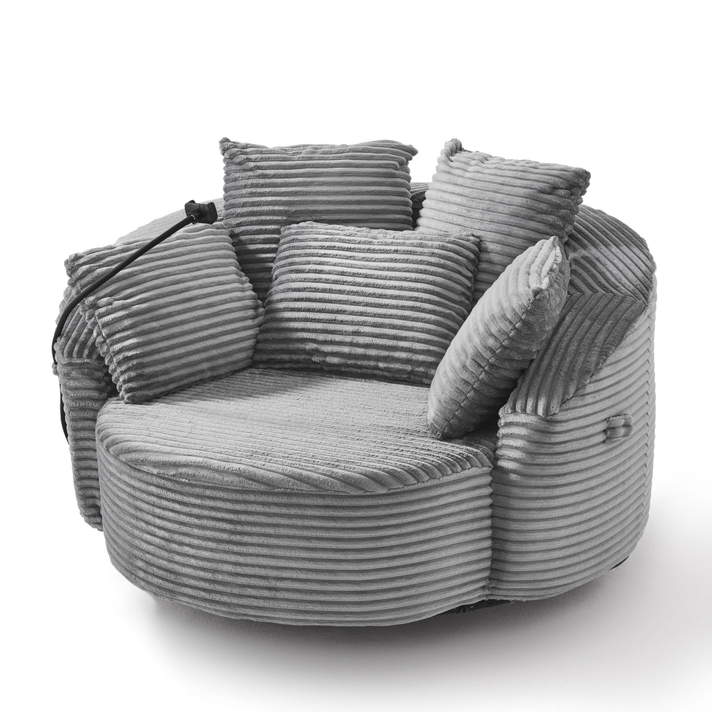 Swivel Accent Barrel Chair With Adjustable Phone Holder, 5 Pillows For Living Room