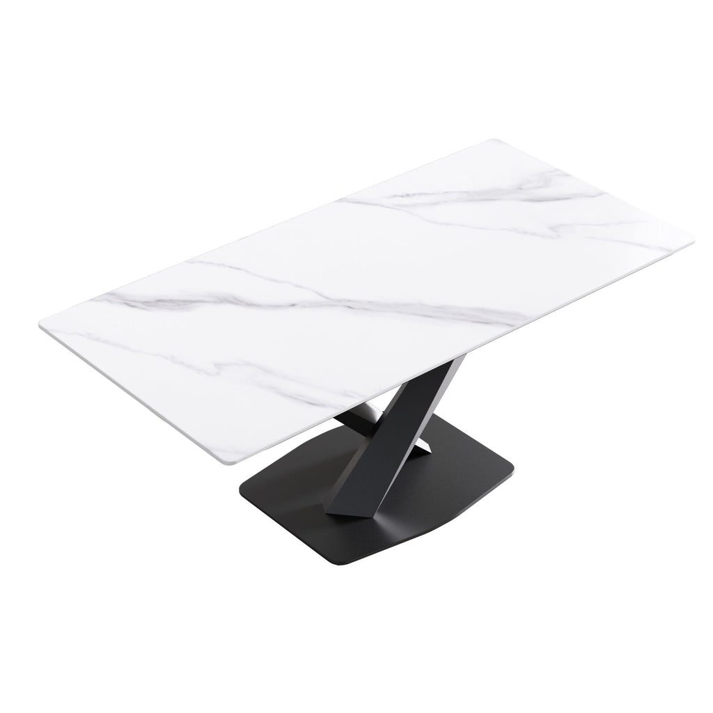 Modern Artificial Stone Straight Edge Metal X Leg Dining Table, 6 People