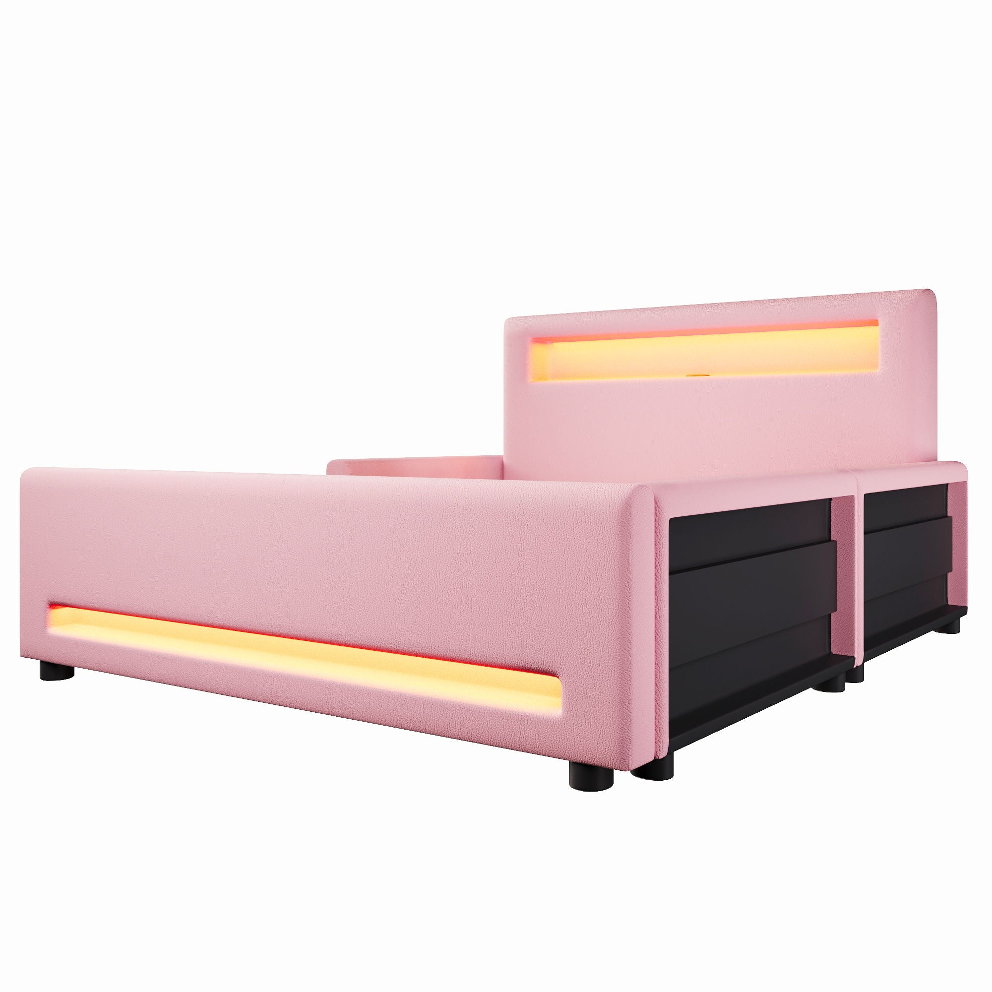 Upholstered Platform Bed With Drawer, LED Light Strip, USB Port