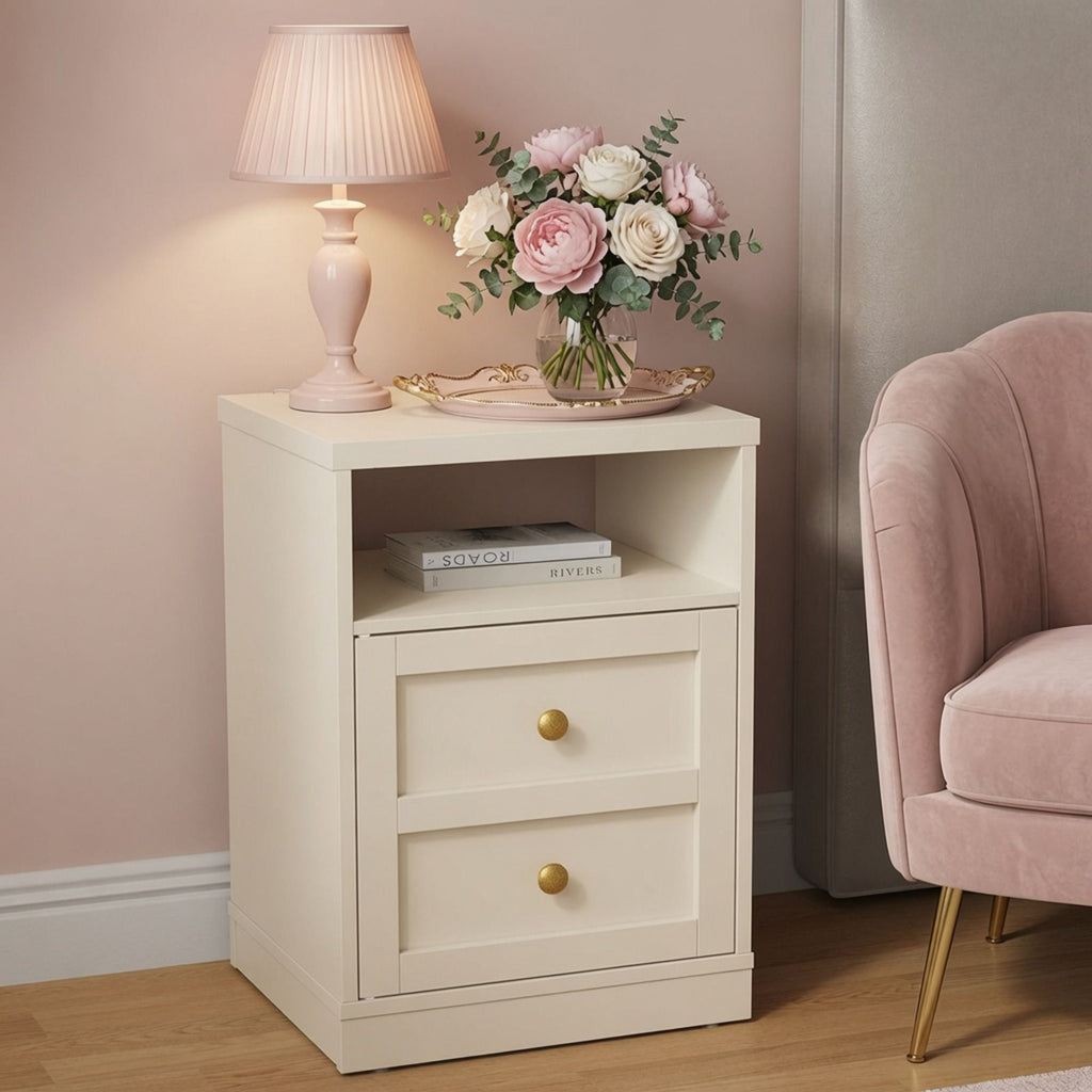 Nightstand With Door & Shelf, 2 Drawer Side Table