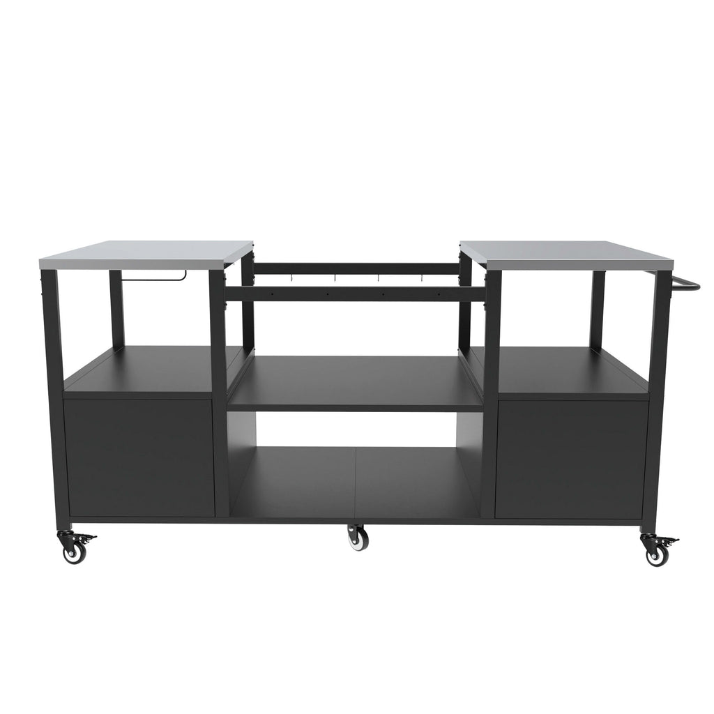 Outdoor Grill Table For Big Egg Style Bbq With Metal Grill Cart And Storage Box And Metal And Stainless Steel - Black / Silver