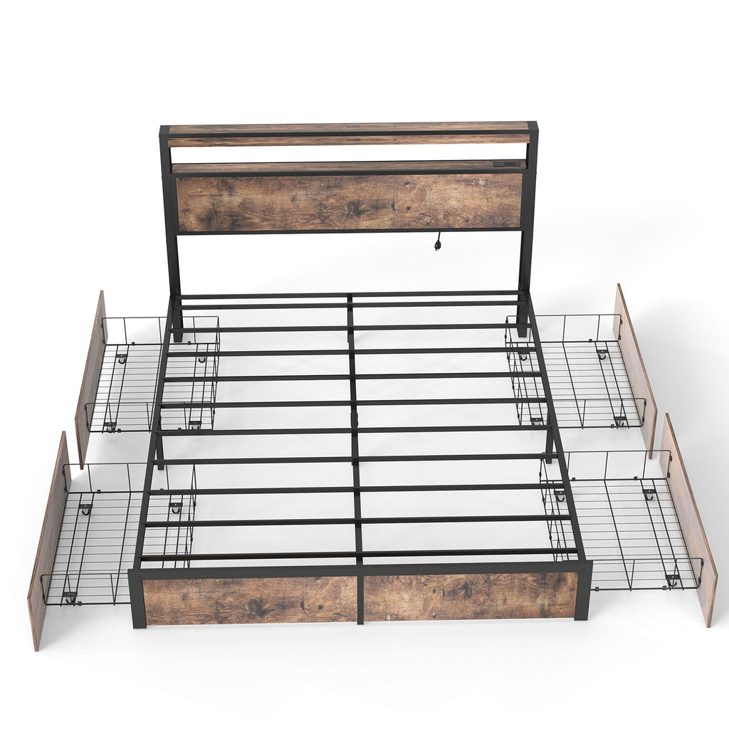 Bed Frame With Headboard, LED Lights & Charging Station